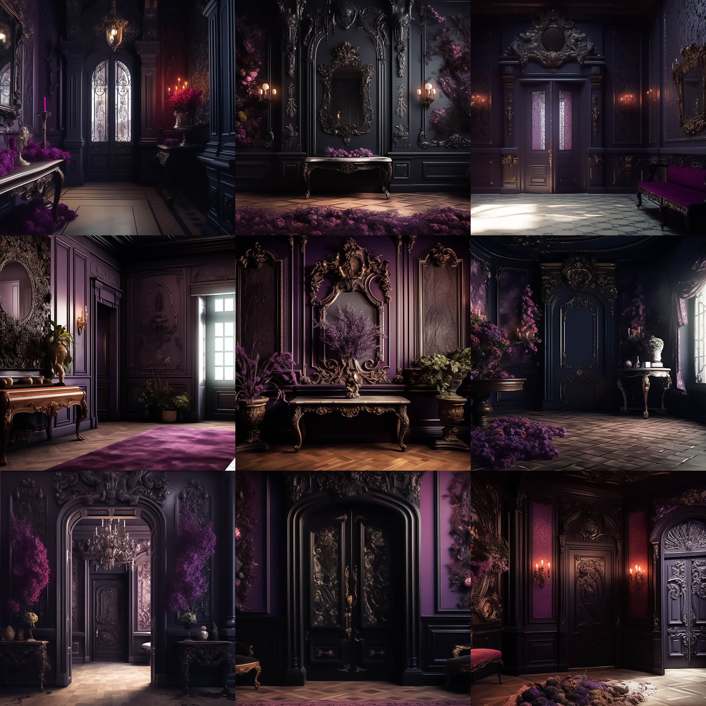 Purple Baroque Rooms Digital Background Bundle