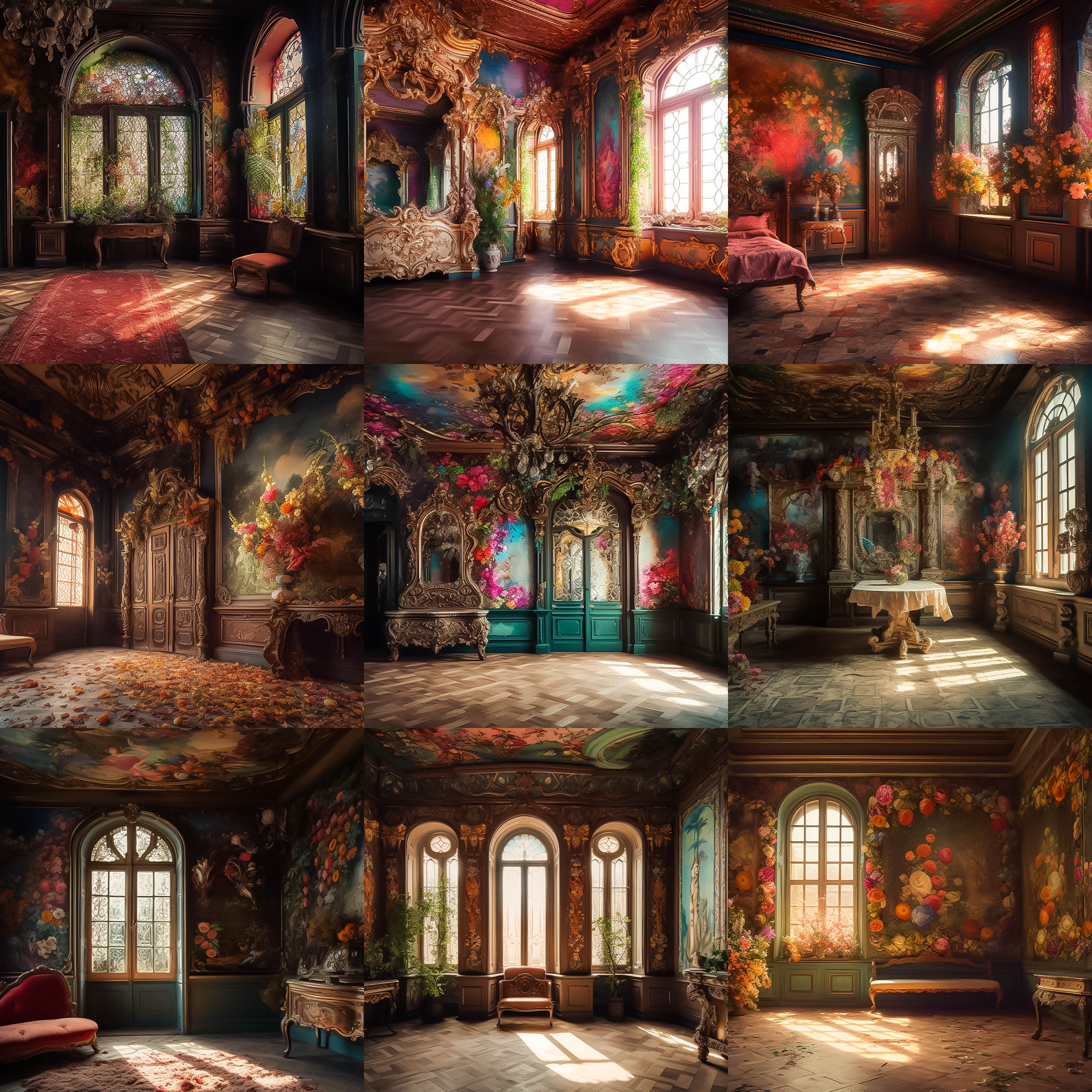 Rainbow Baroque Rooms Digital Background Bundle