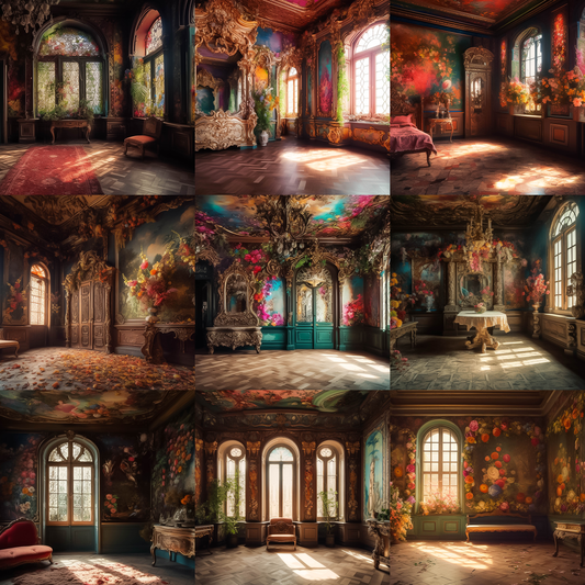 Rainbow Baroque Rooms Digital Background Bundle - Meg Bitton Productions