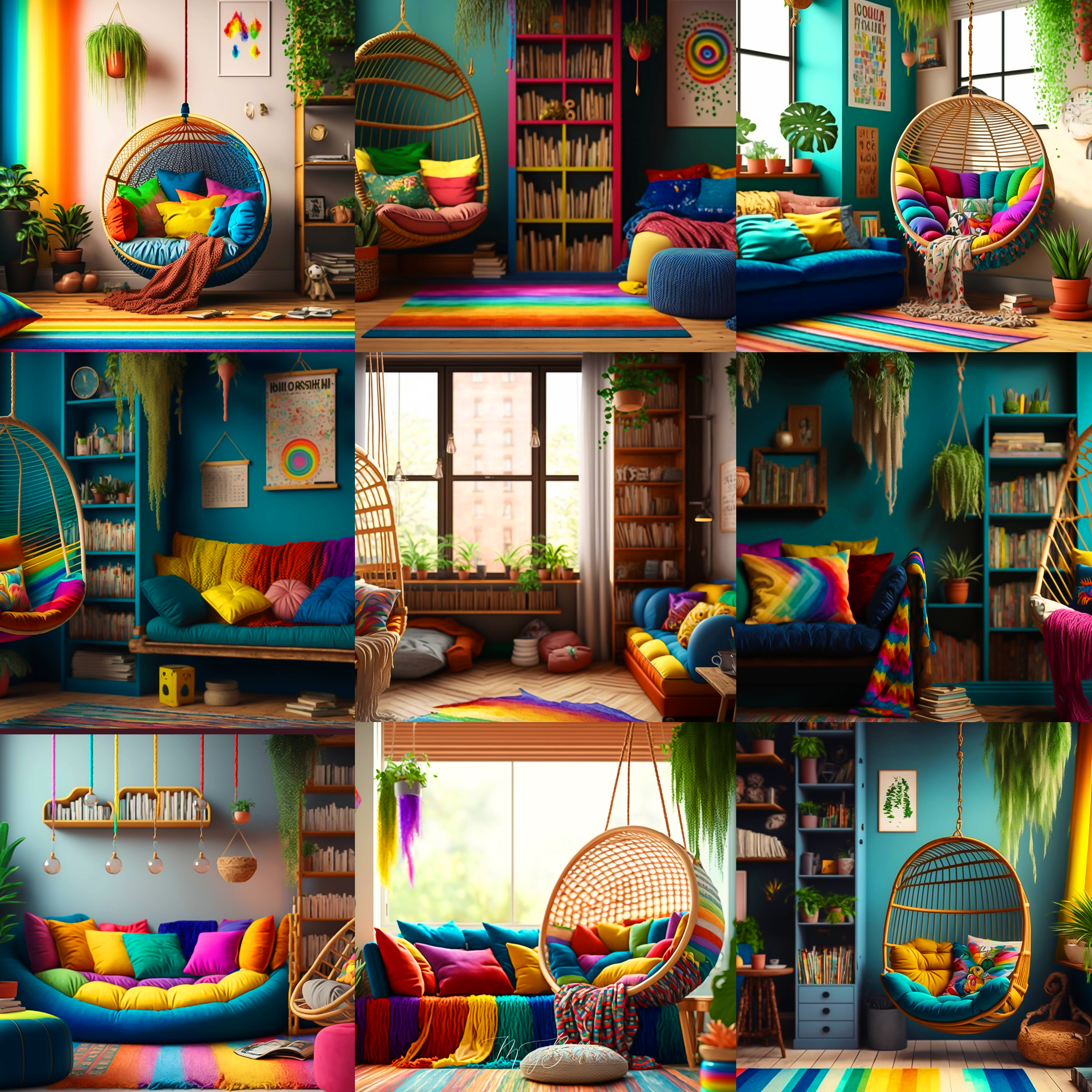 Rainbow Boho Rooms Digital Background Bundle