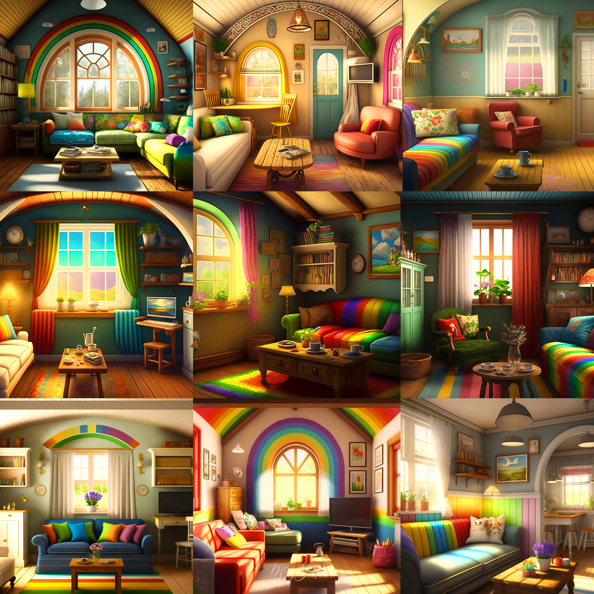 Rainbow Cottage Rooms Digital Background Bundle