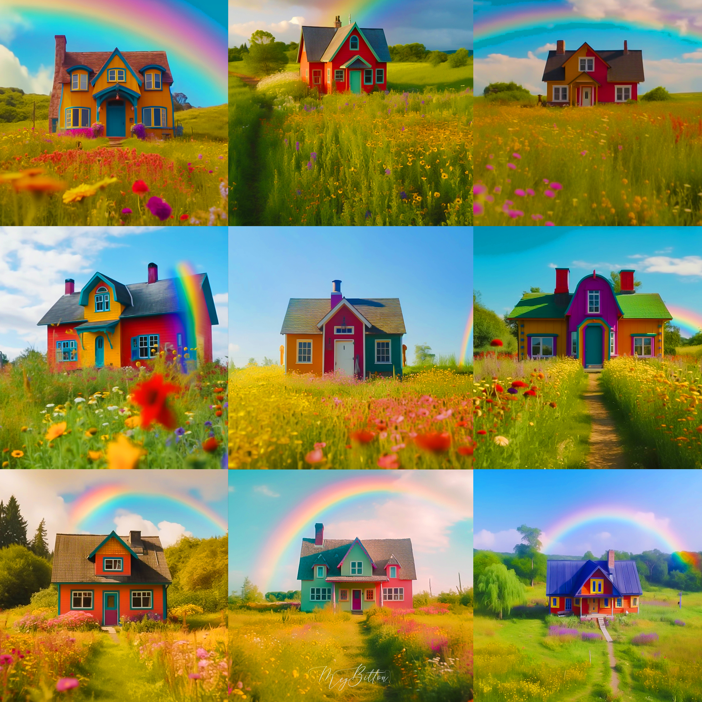 Rainbow Cottages Digital Background Bundle