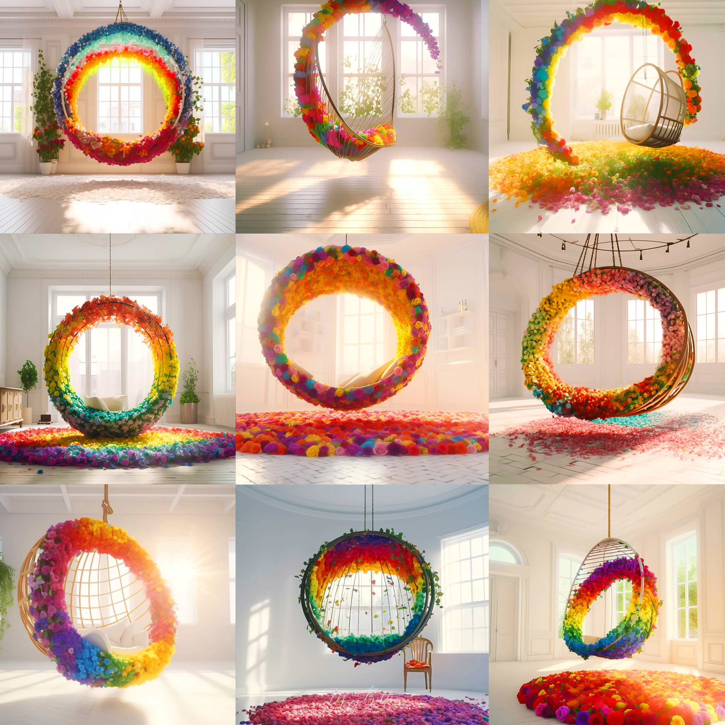 Rainbow Floral Swings Digital Background Bundle