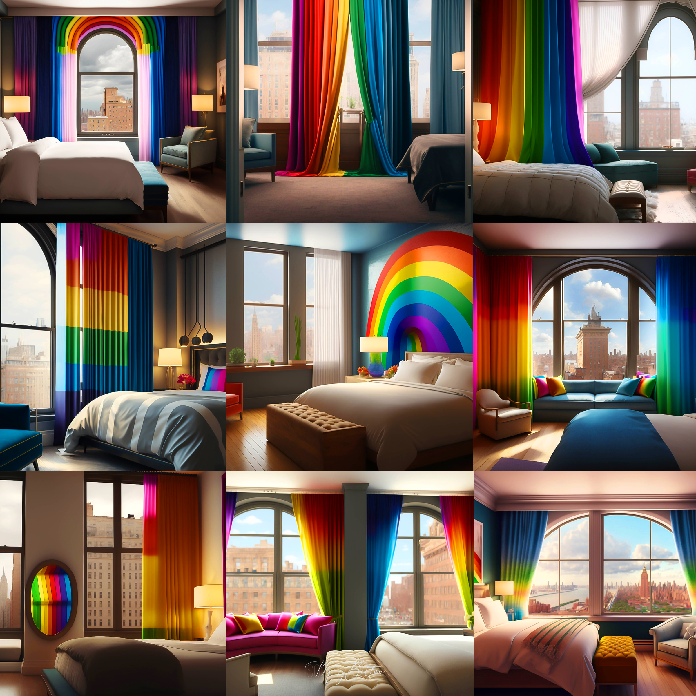 Rainbow Hotel Rooms Digital Background Bundle