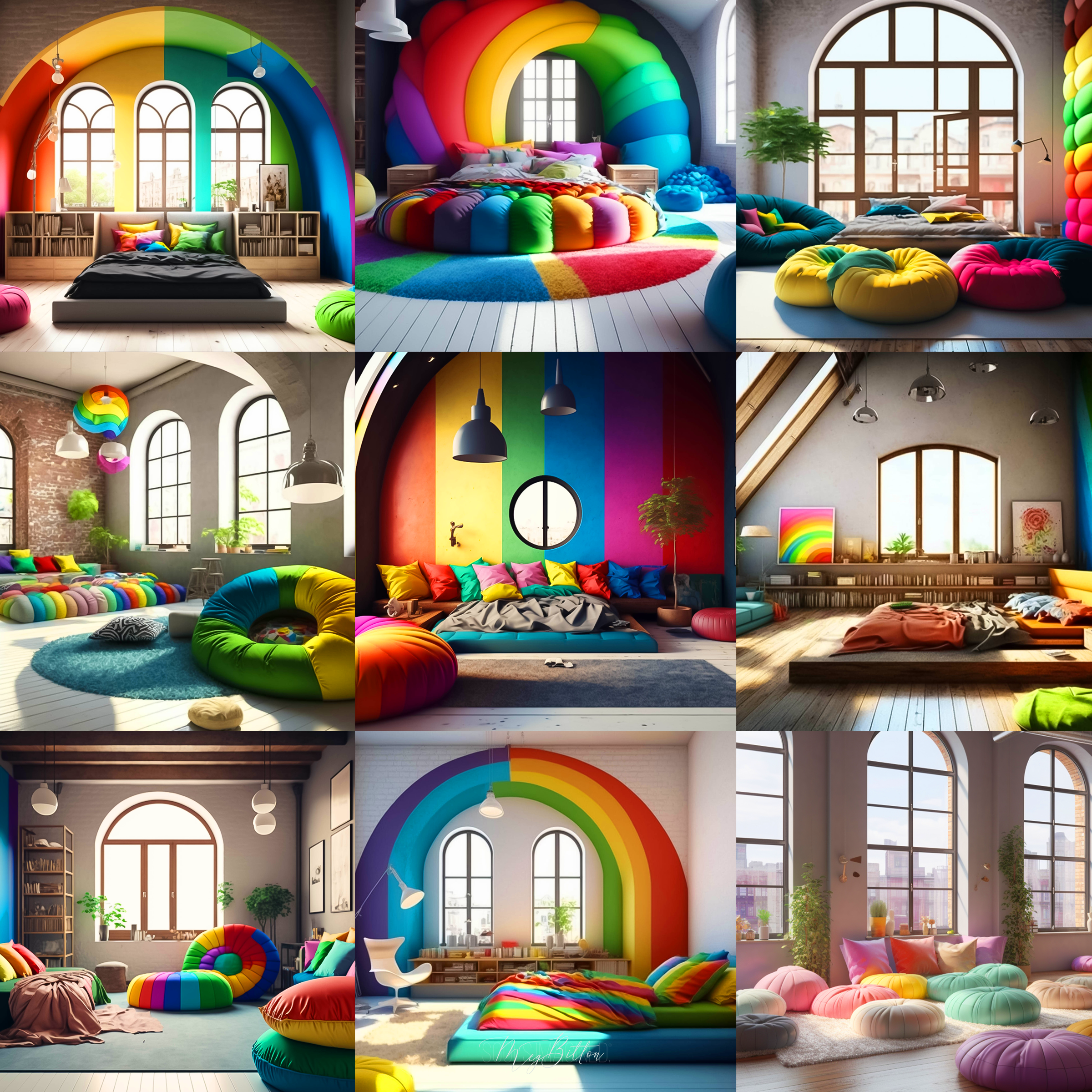 Rainbow Loft Bedrooms Digital Background Bundle