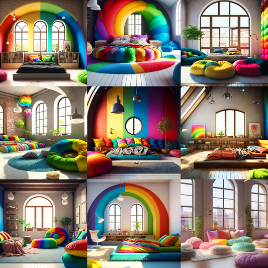 Rainbow Loft Bedrooms Digital Background Bundle - Meg Bitton Productions