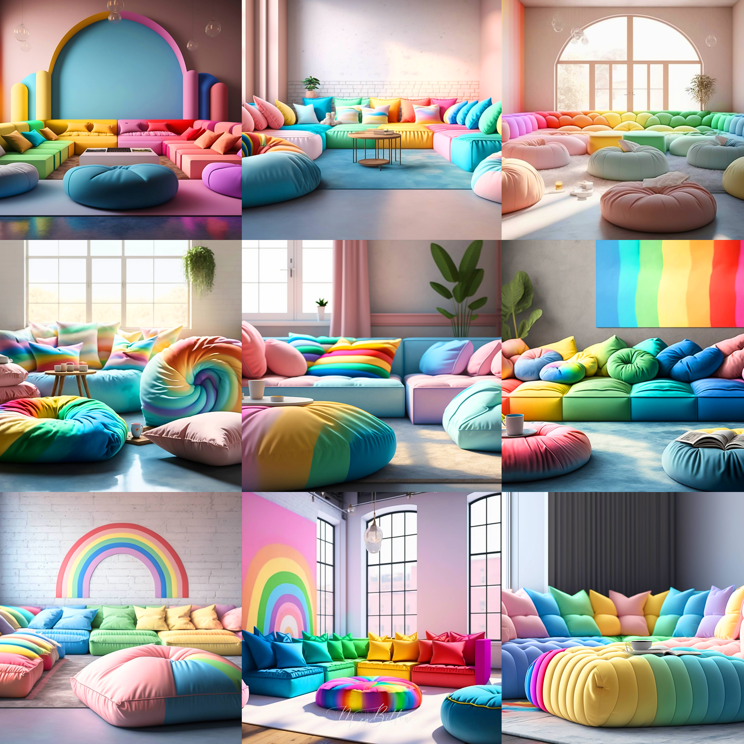 Rainbow Loft Lounges Digital Background Bundle