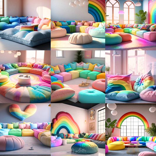 Rainbow Pillow Lounges Digital Background Bundle - Meg Bitton Productions