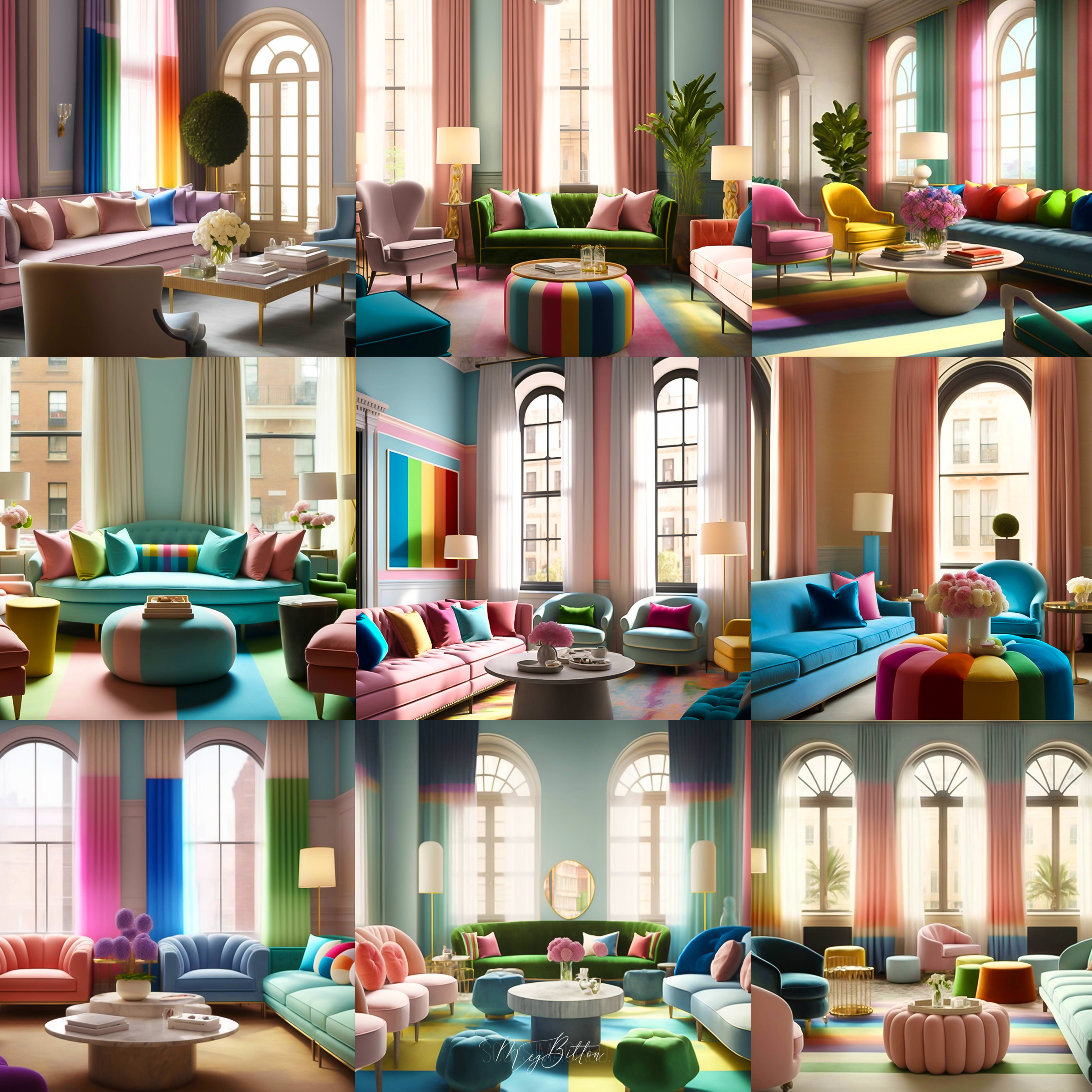 Rainbow Sitting Rooms Digital Background Bundle