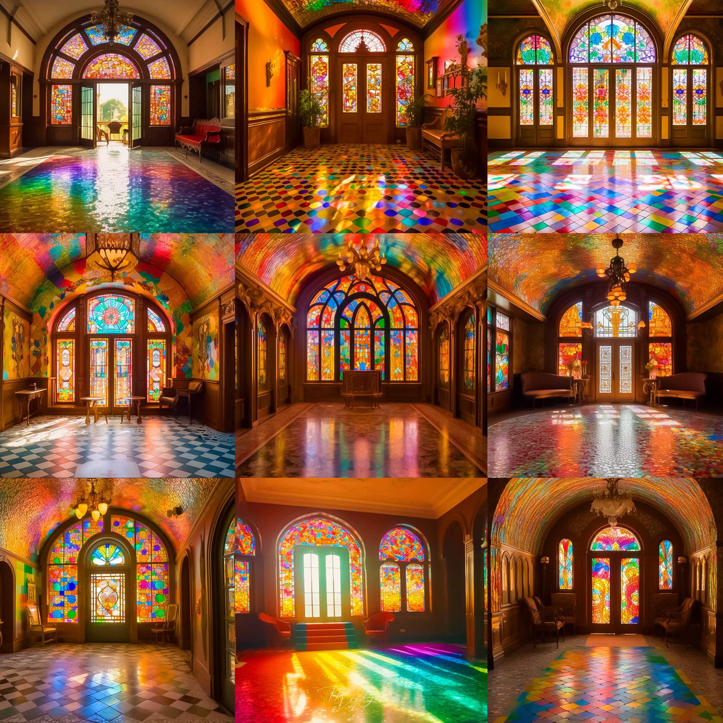 Rainbow Stained Glass Rooms Digital Background Bundle