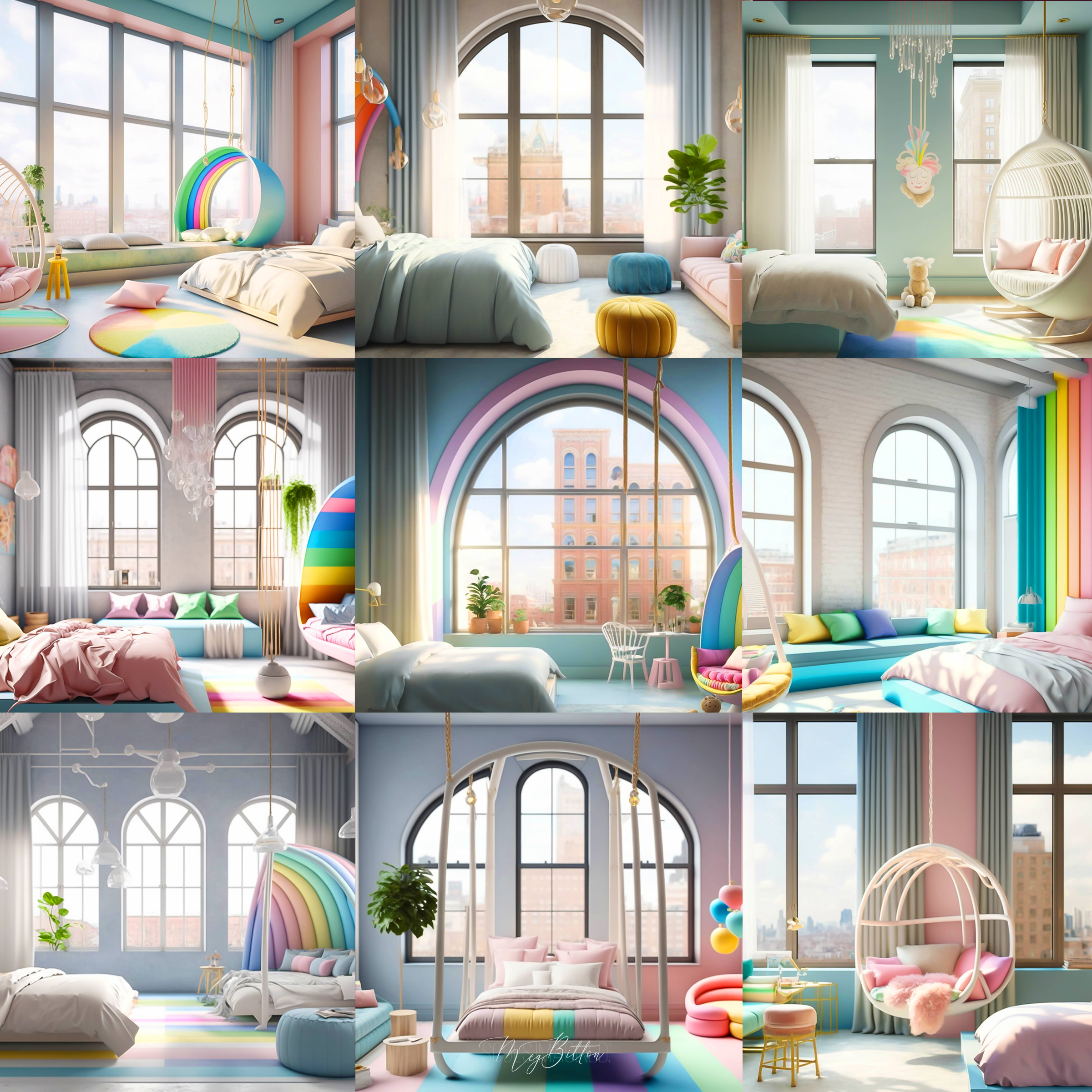 Rainbow Teen Rooms Digital Background Bundle