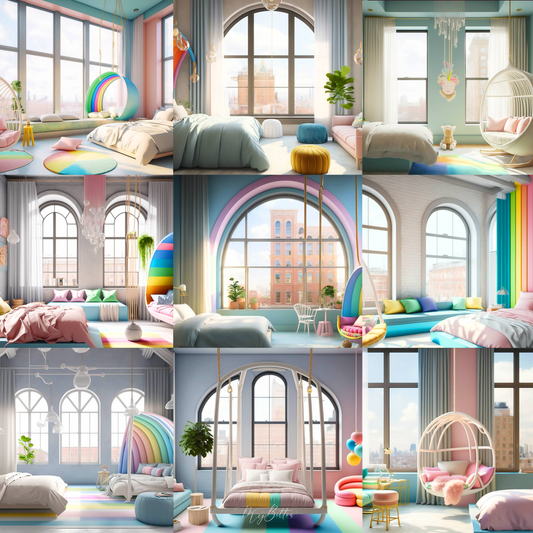 Rainbow Teen Rooms Digital Background Bundle - Meg Bitton Productions