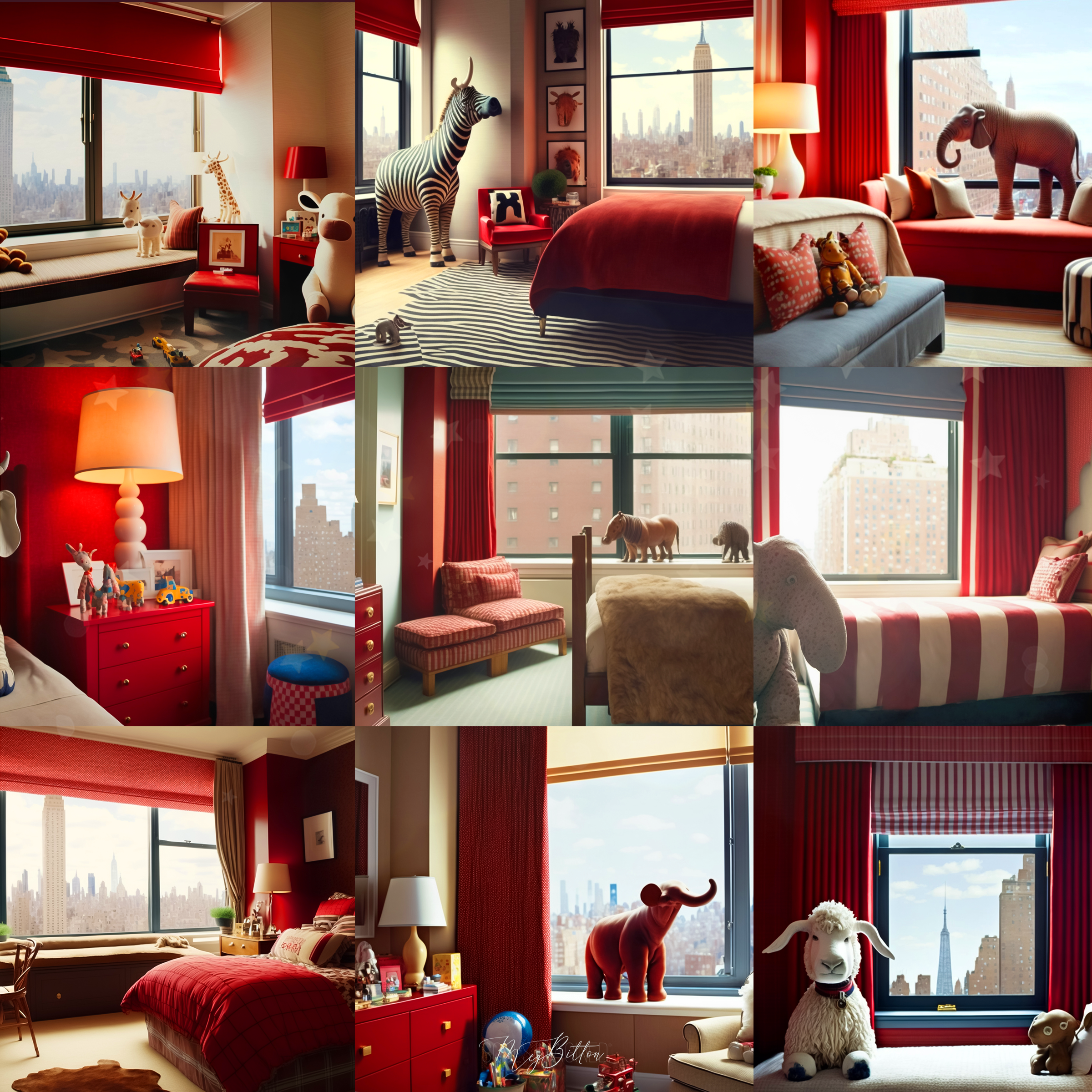 Red Children Bedrooms Digital Background Bundle