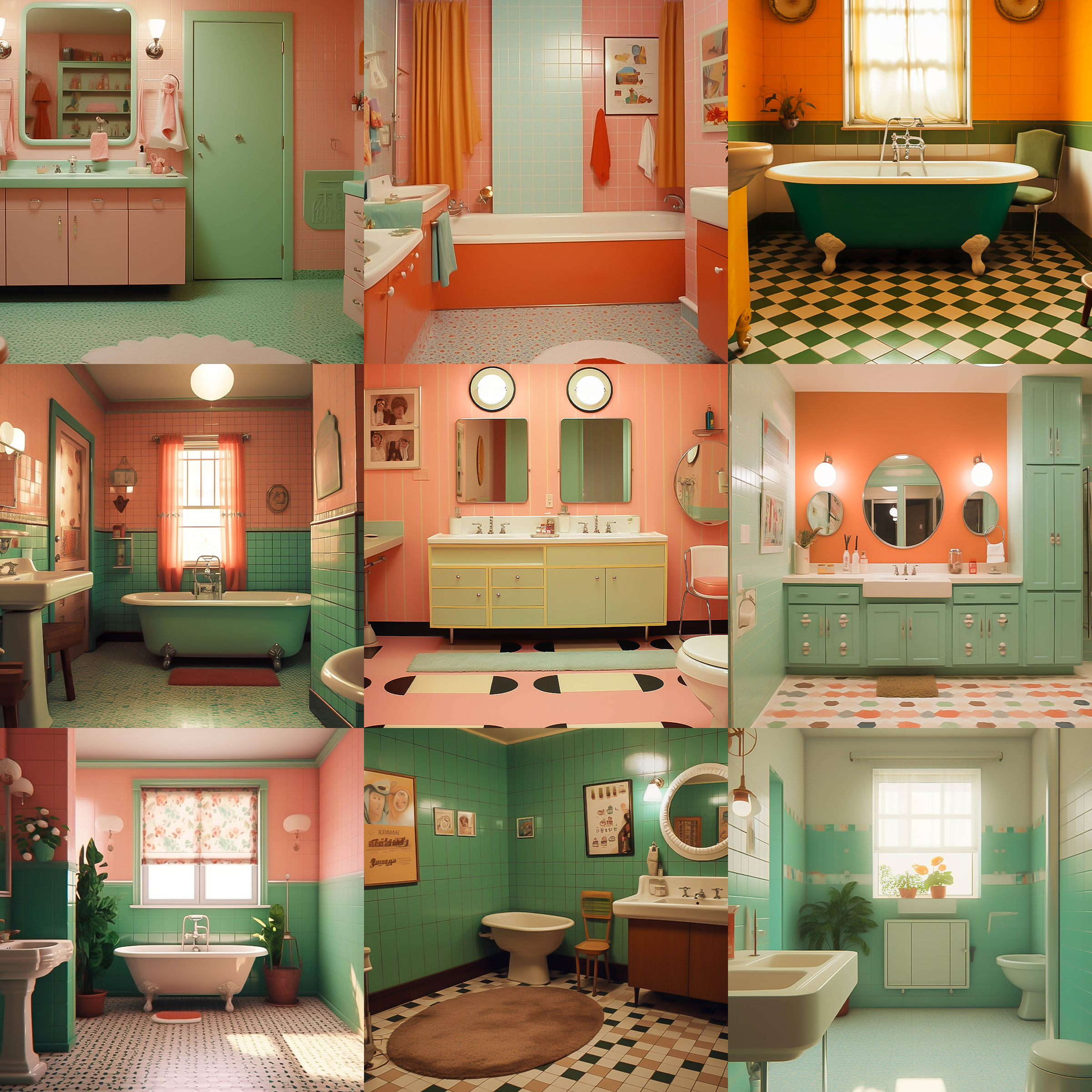 Retro Bathrooms Digital Background Bundle