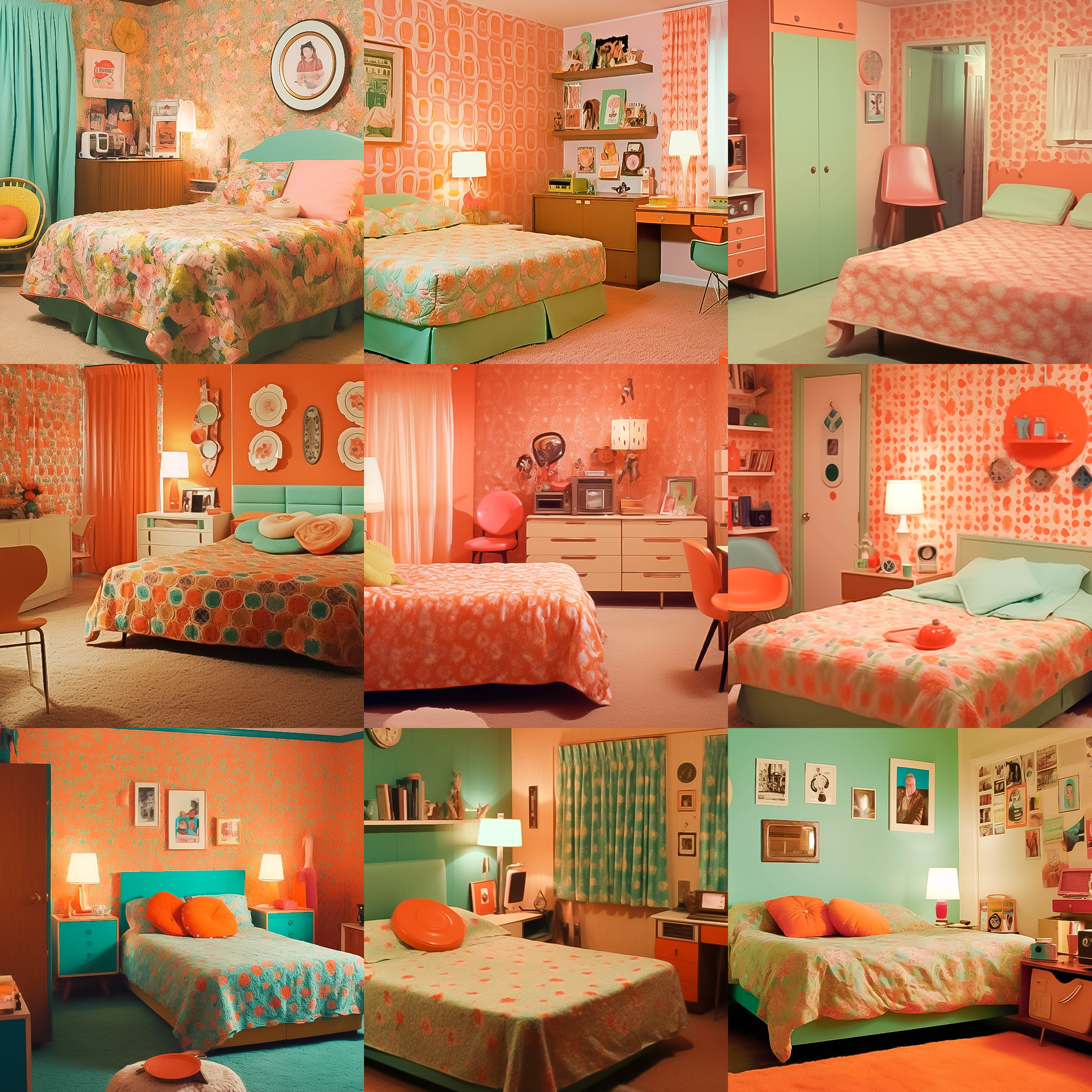 Retro Teen Rooms Digital Background Bundle