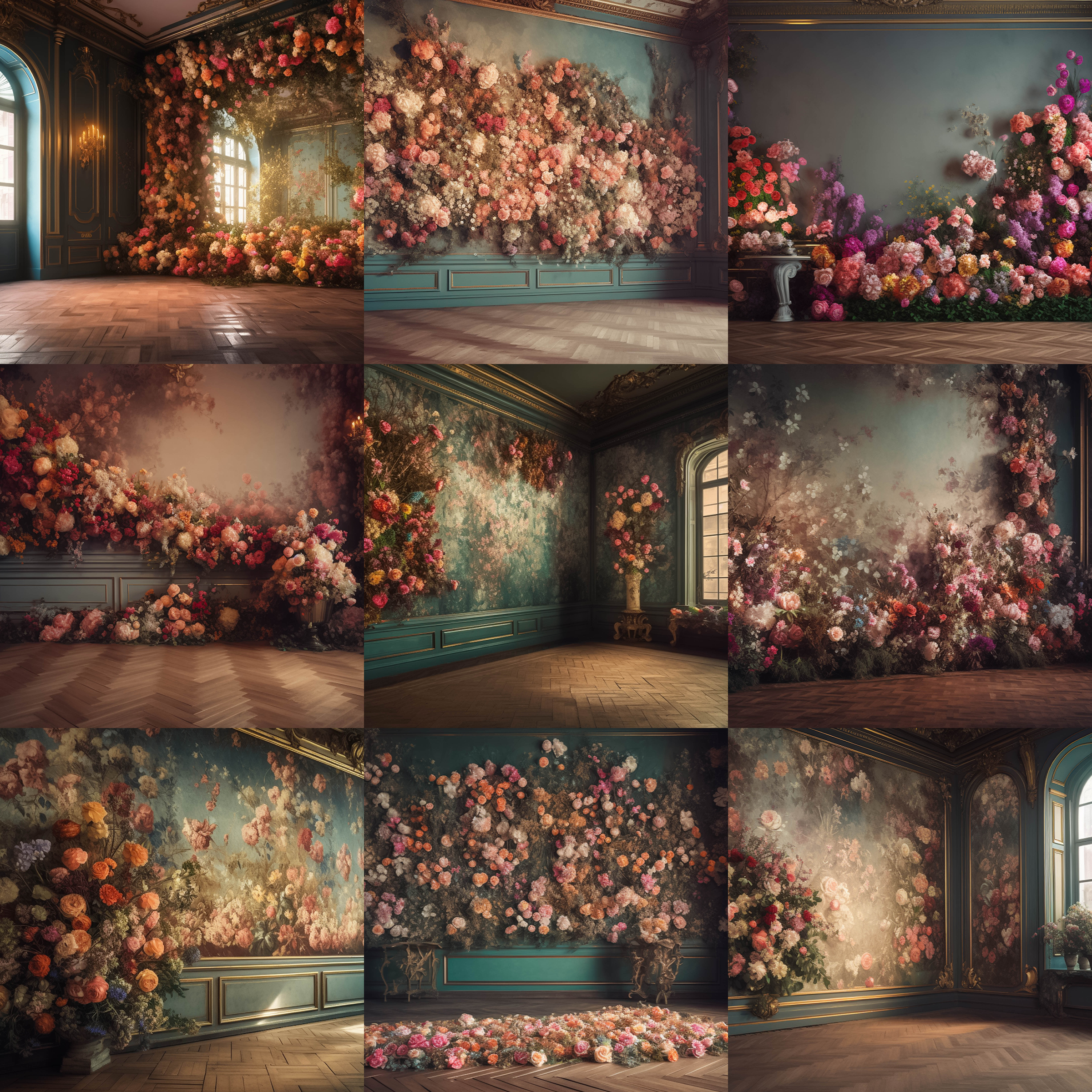 Rich Floral Room Digital Background Bundle