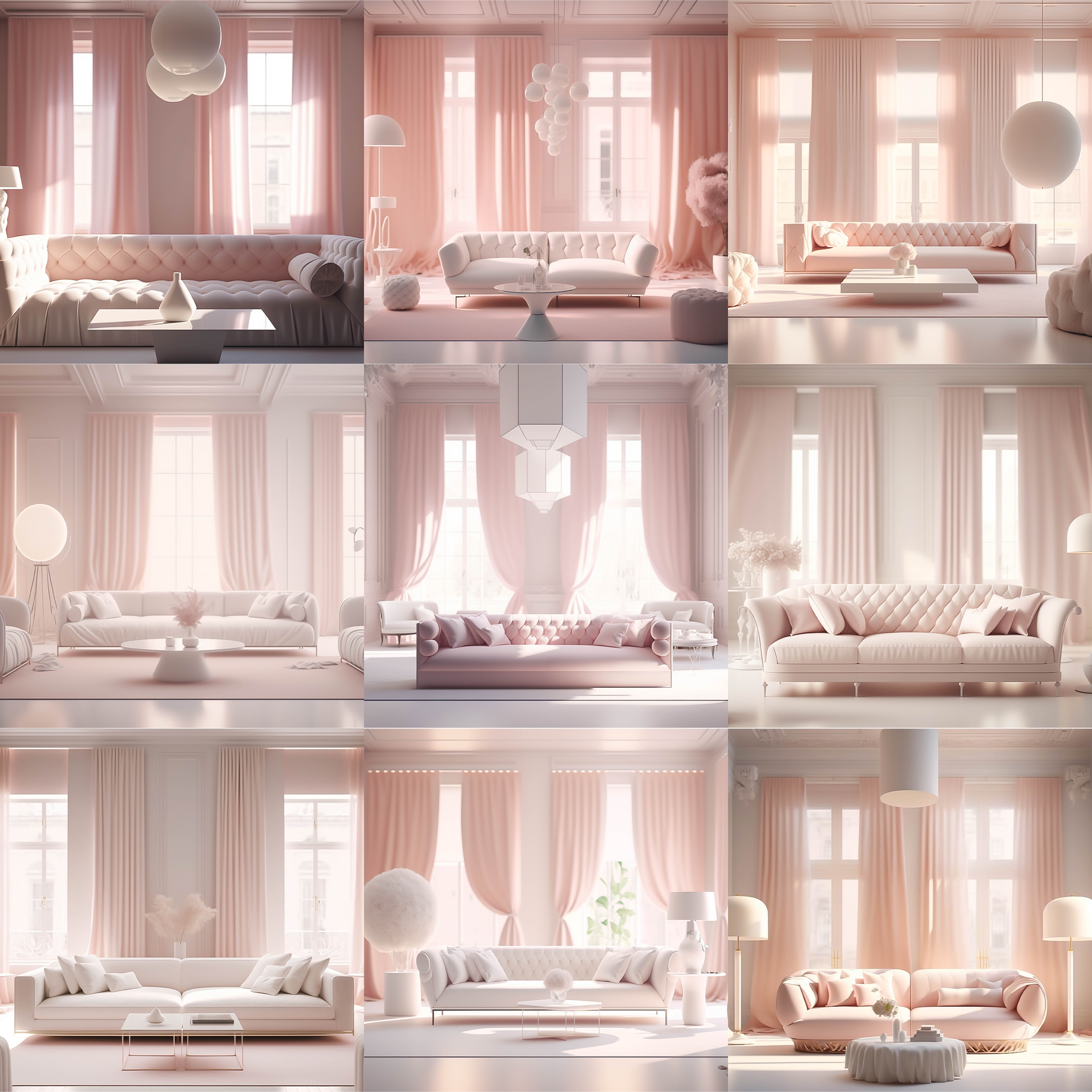 Soft Pink Living Rooms Digital Background Bundle