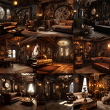 Steampunk Rooms Digital Background Bundle - Meg Bitton Productions