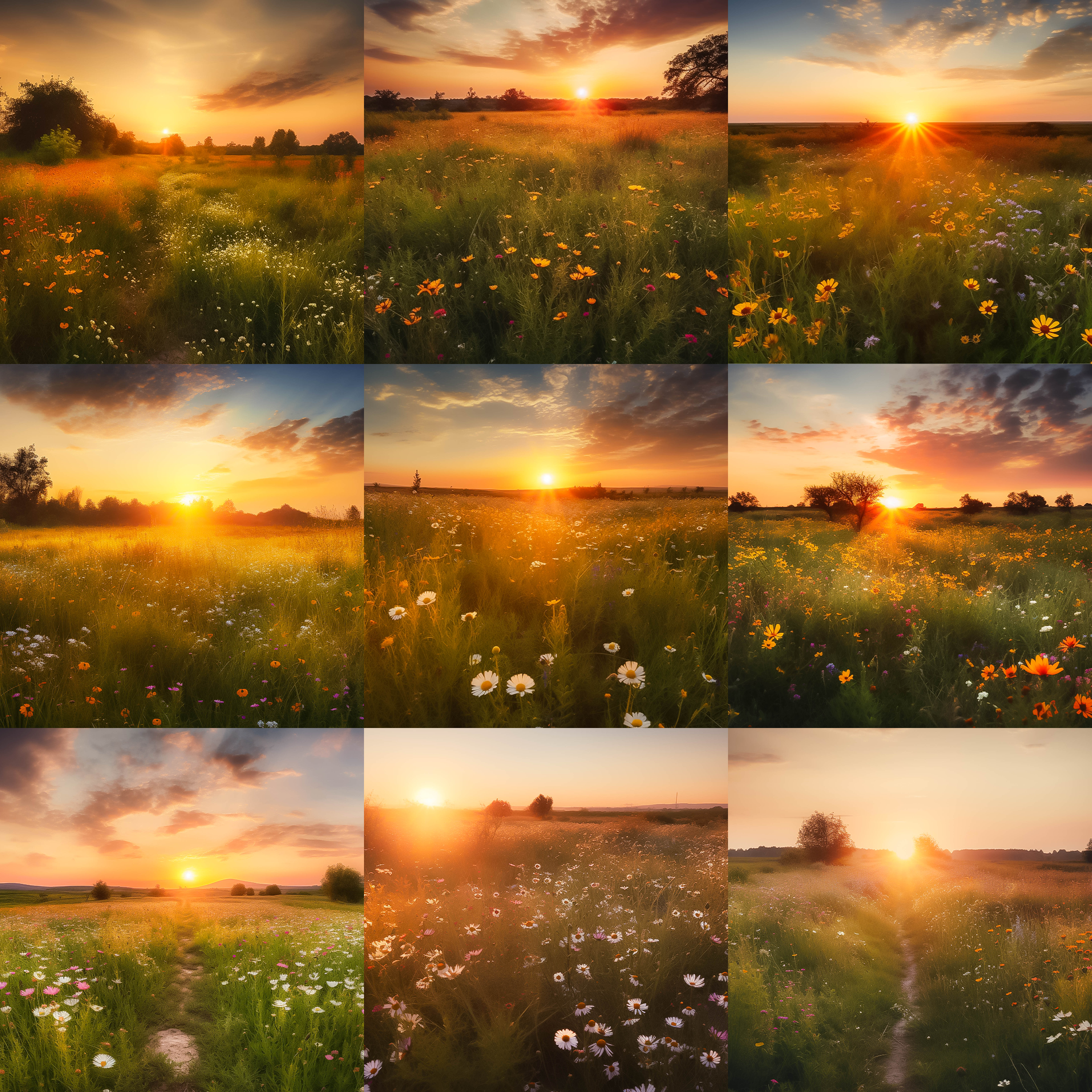 Sunset Wildflower Digital Background Bundle