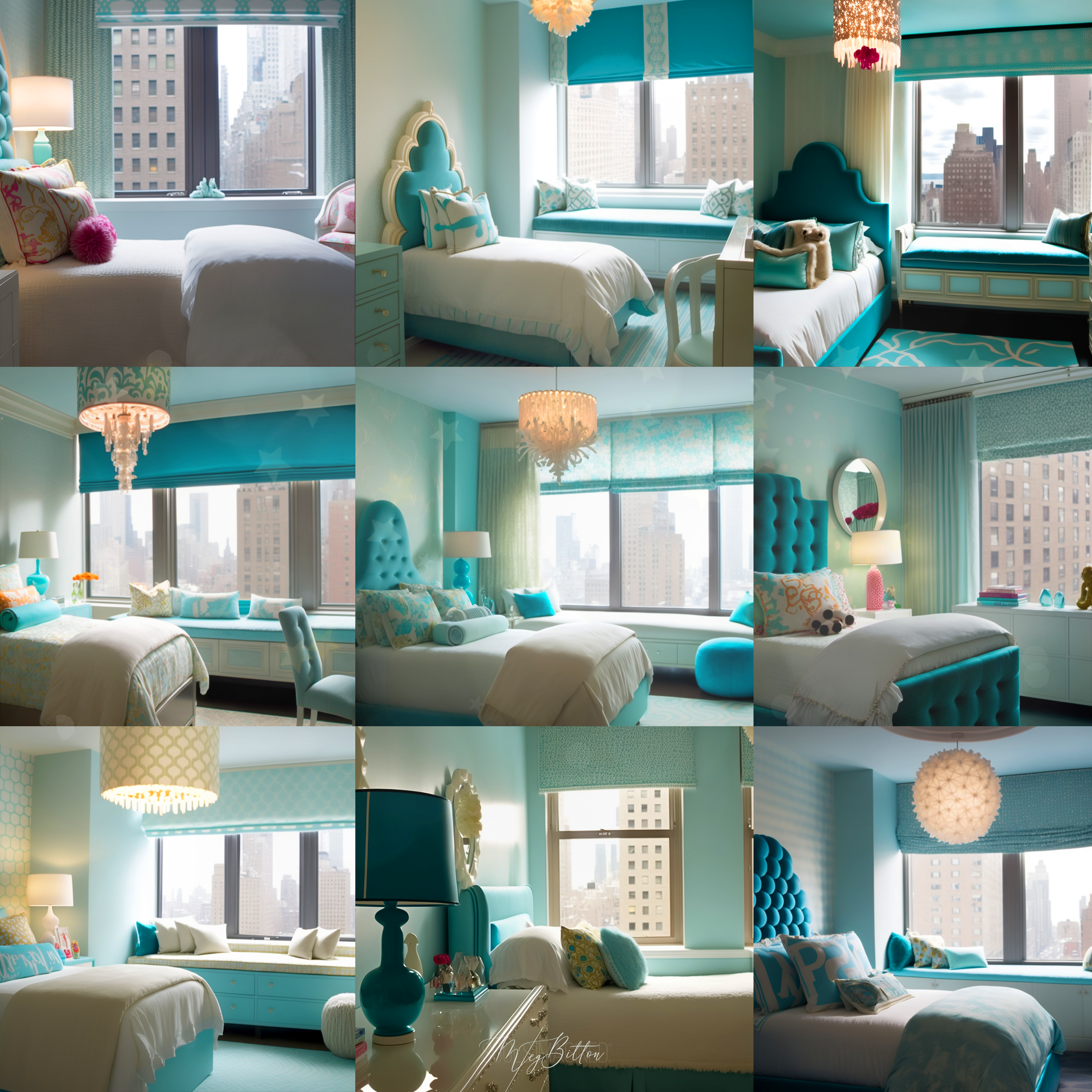 Teal Bedrooms Digital Background Bundle