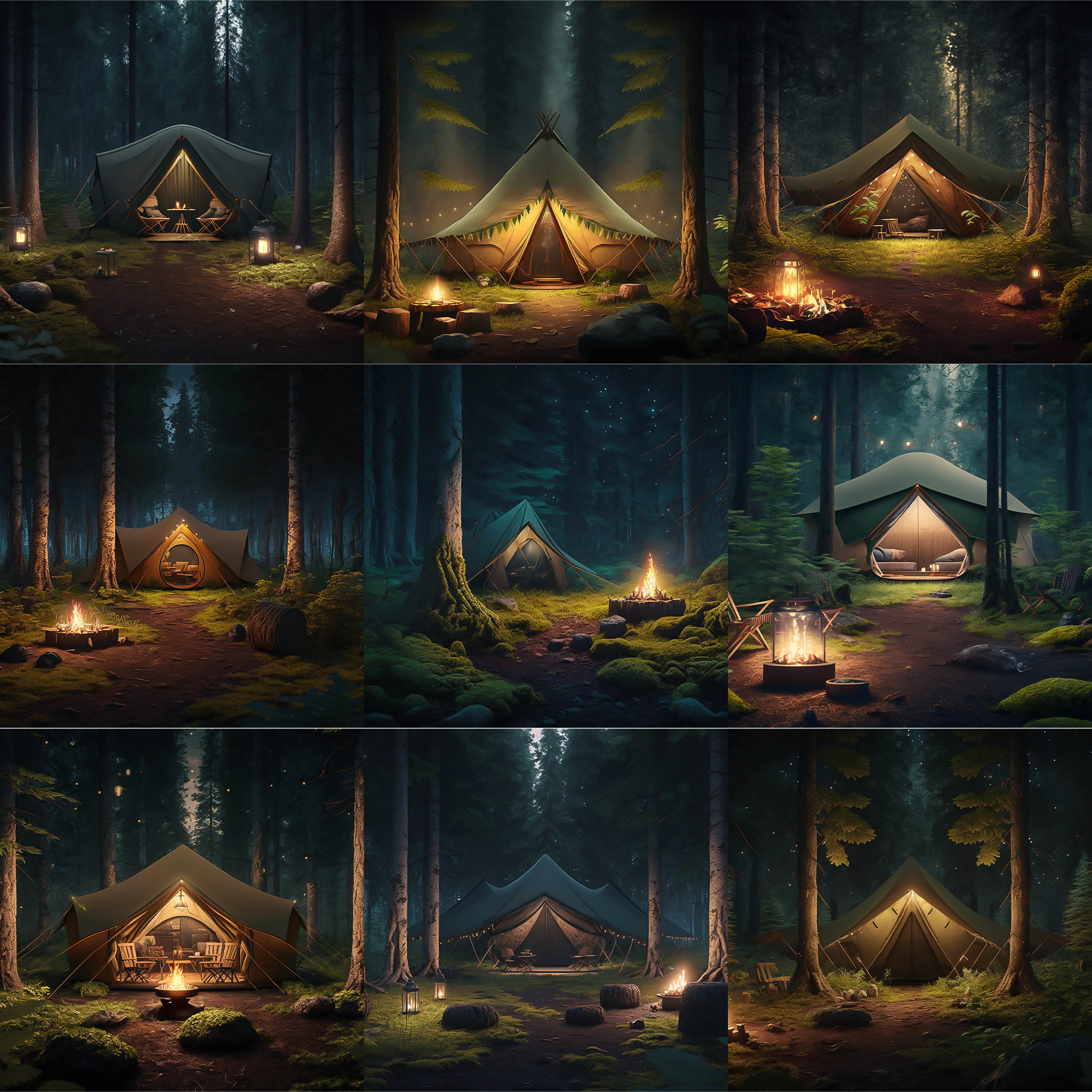 Tent Camping Digital Background Bundle