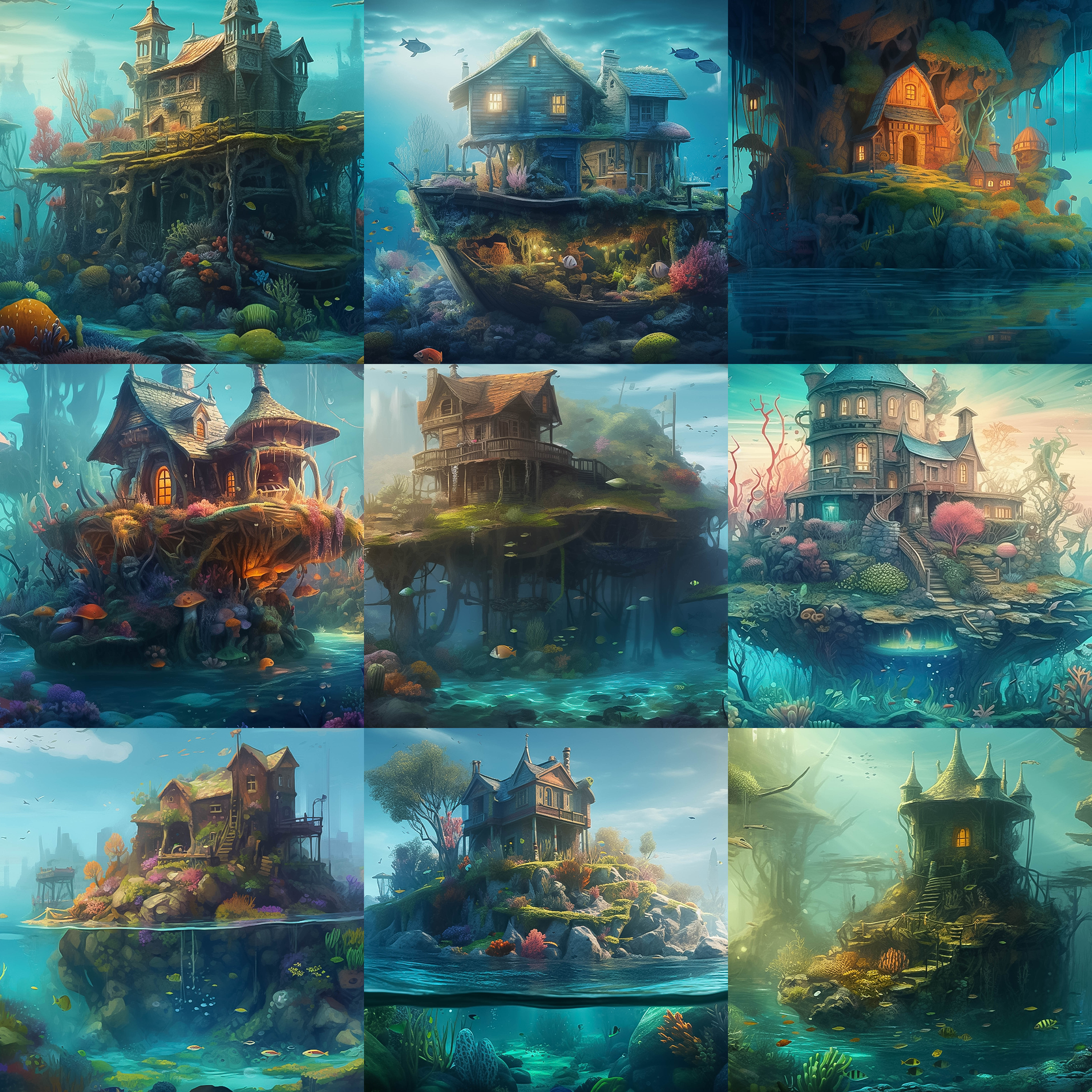 Under the Sea Houses Digital Background Bundle