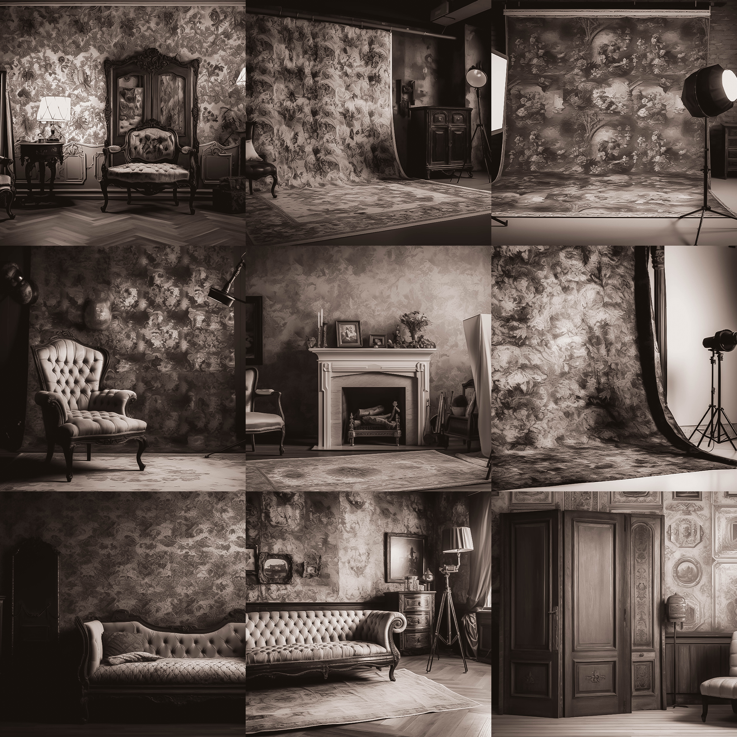 Vintage Black and White Room Digital Background Bundle - Meg Bitton Productions