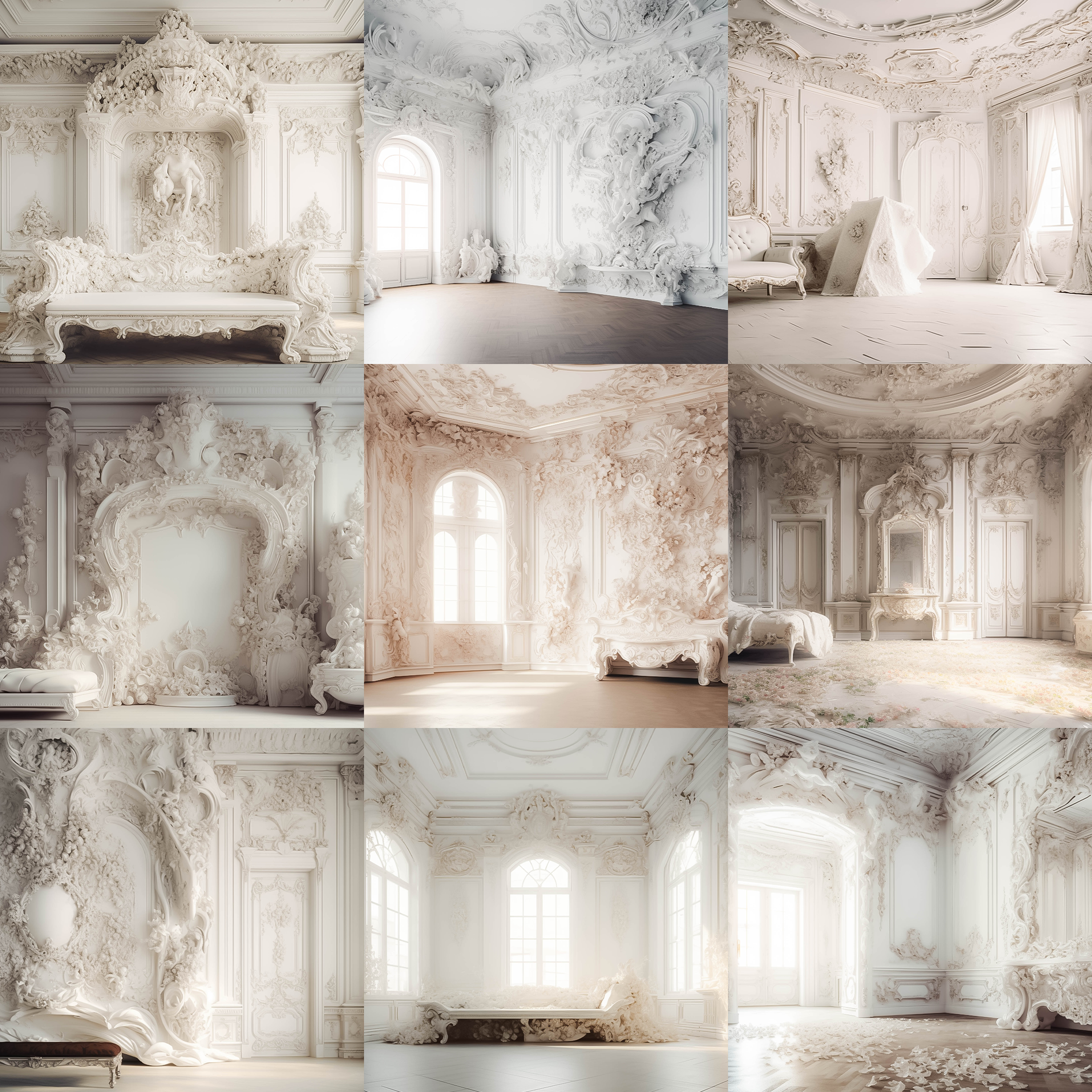 White Baroque Rooms Digital Background Bundle