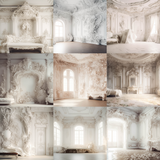 White Baroque Rooms Digital Background Bundle - Meg Bitton Productions