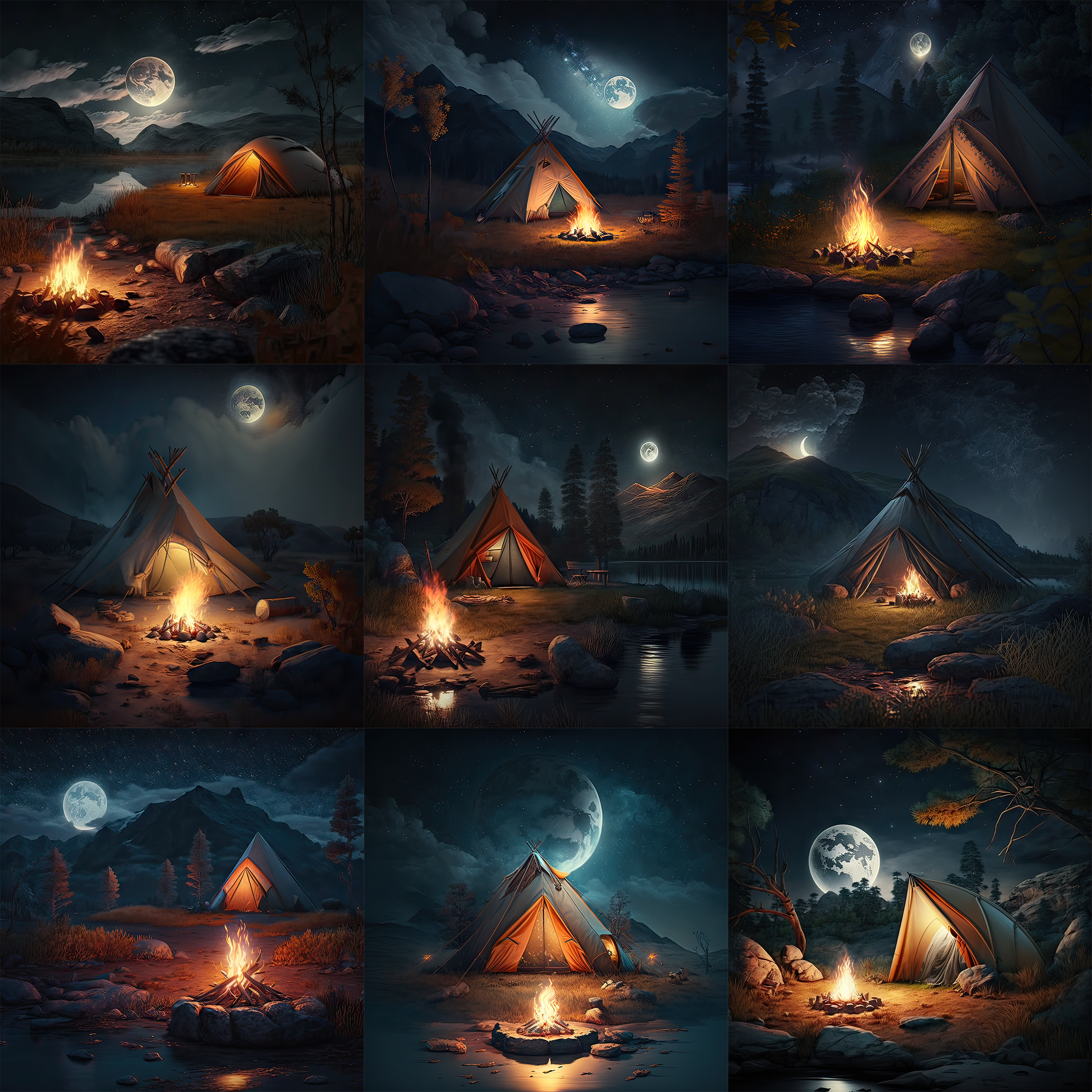 Moonlit Camping Digital Background Bundle