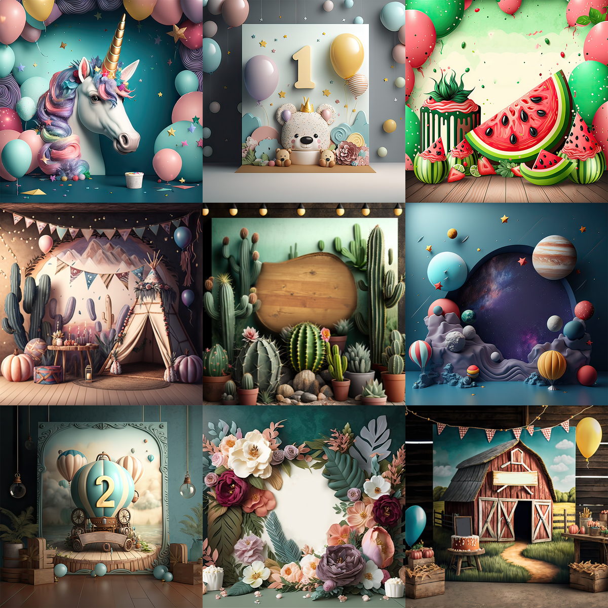 Digital Bundle Background Themed Birthday Digital Background Bundle – Meg Bitton Productions