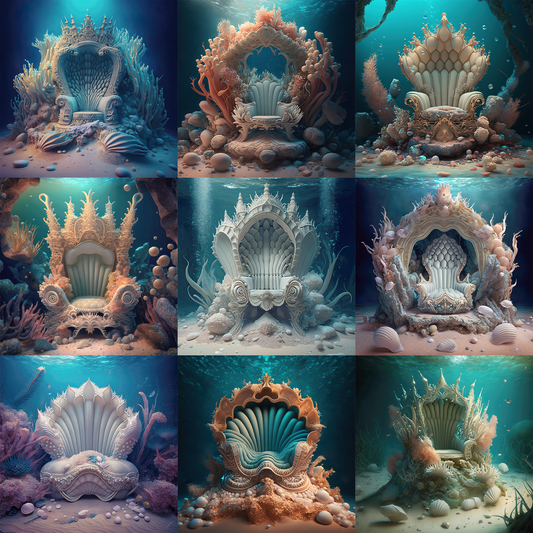 Mermaid Queen Thrones Digital Background Bundle - Meg Bitton Productions
