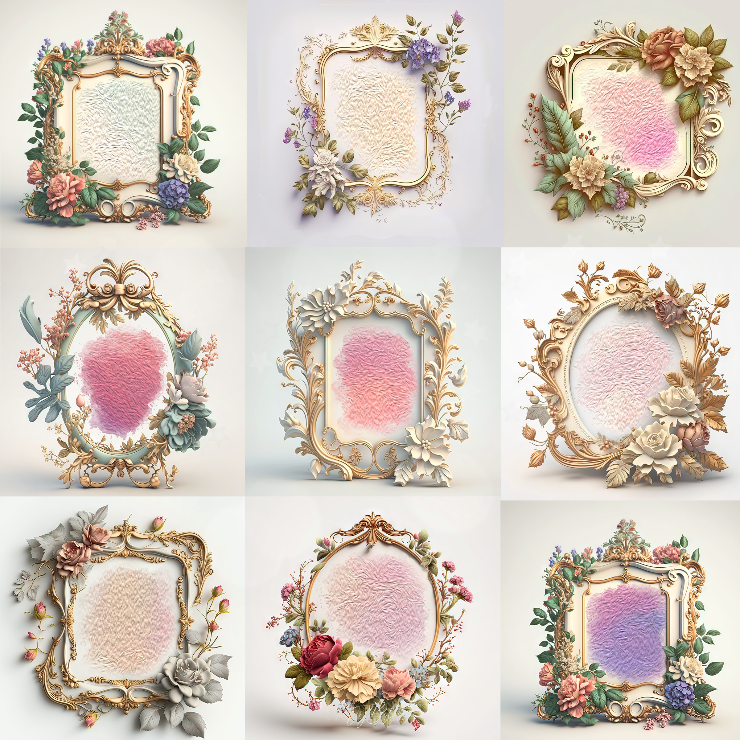 Magical Pastel Vintage Floral Frame Overlays