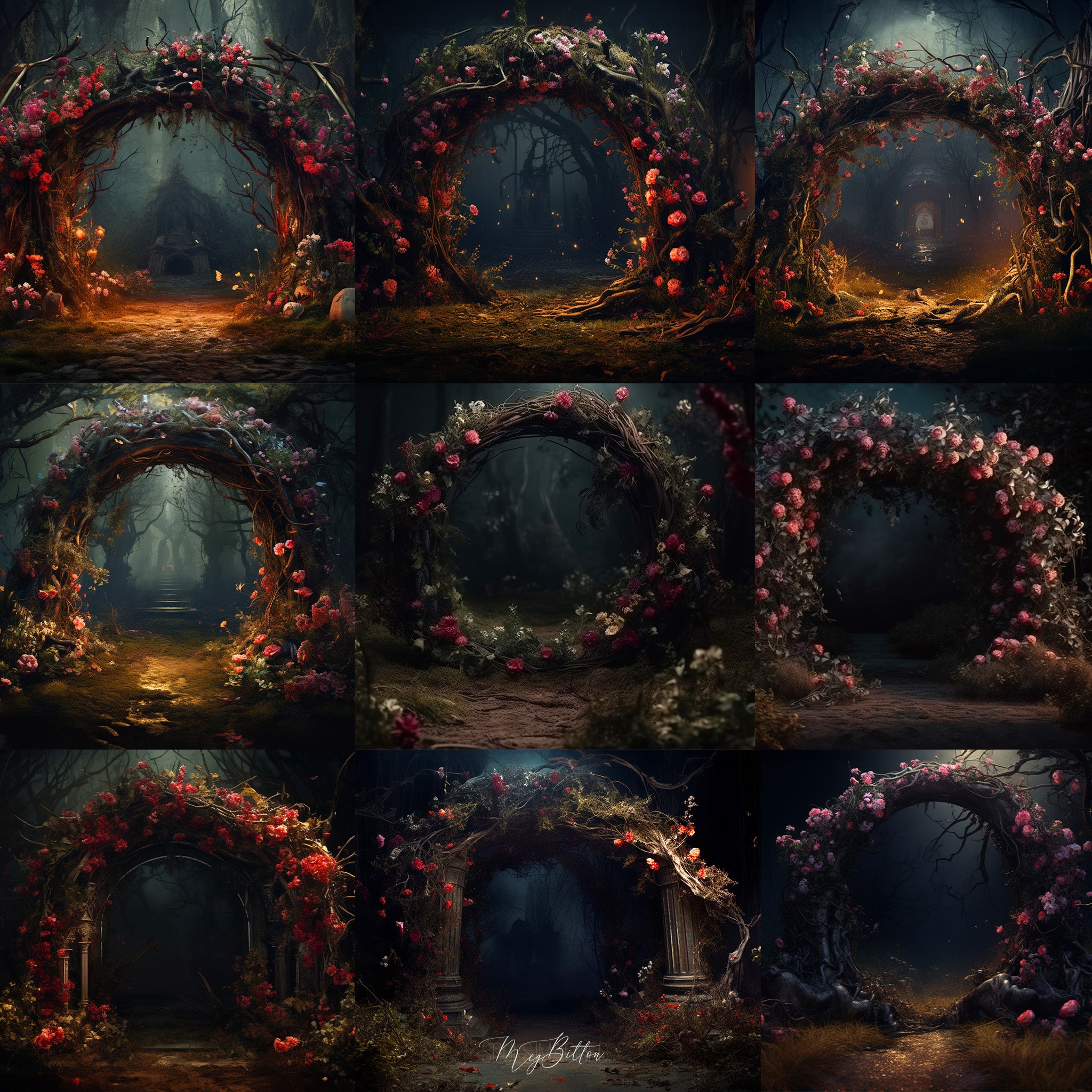 Dark Floral Arch Background Bundle