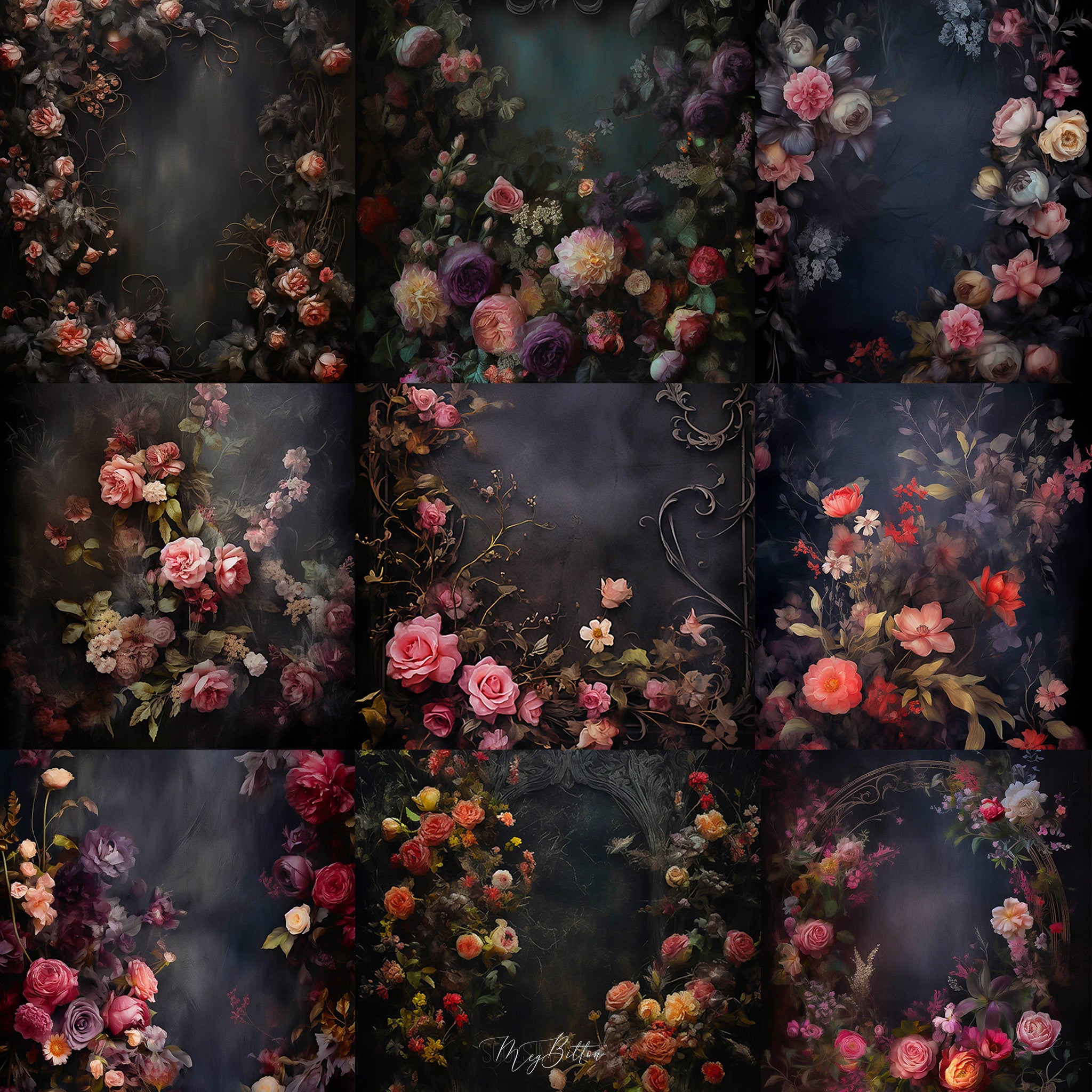 Ultimate Dark Floral Portrait Background Bundle