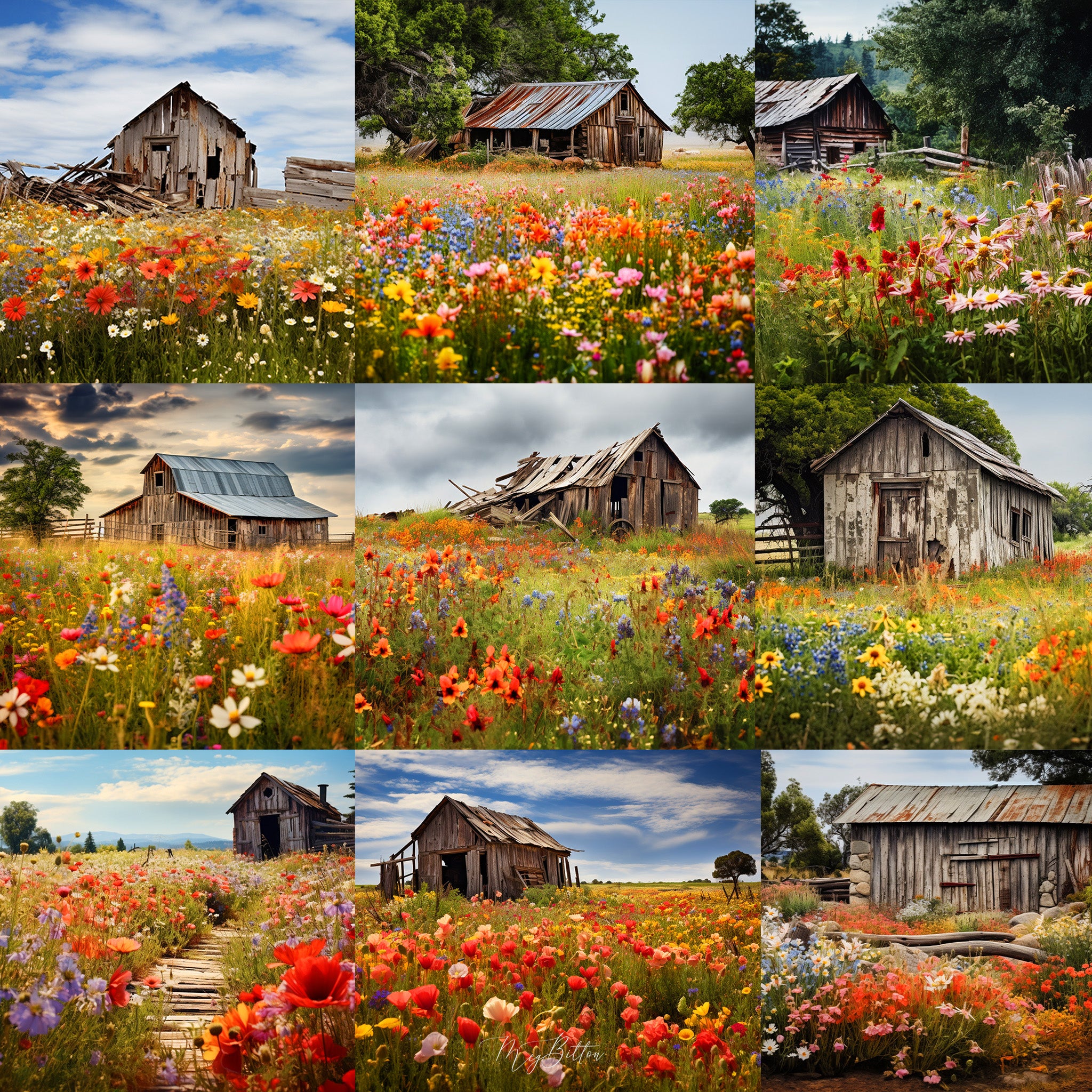 Floral Barn Background Bundle