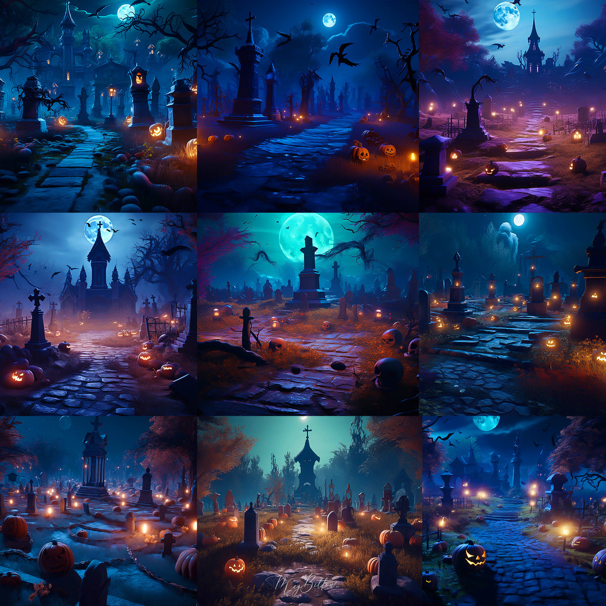 Halloween Cemetery Background Bundle - Meg Bitton Productions