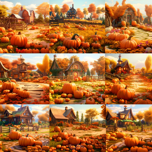 Whimsical Pumpkin Patch Background Bundle - Meg Bitton Productions