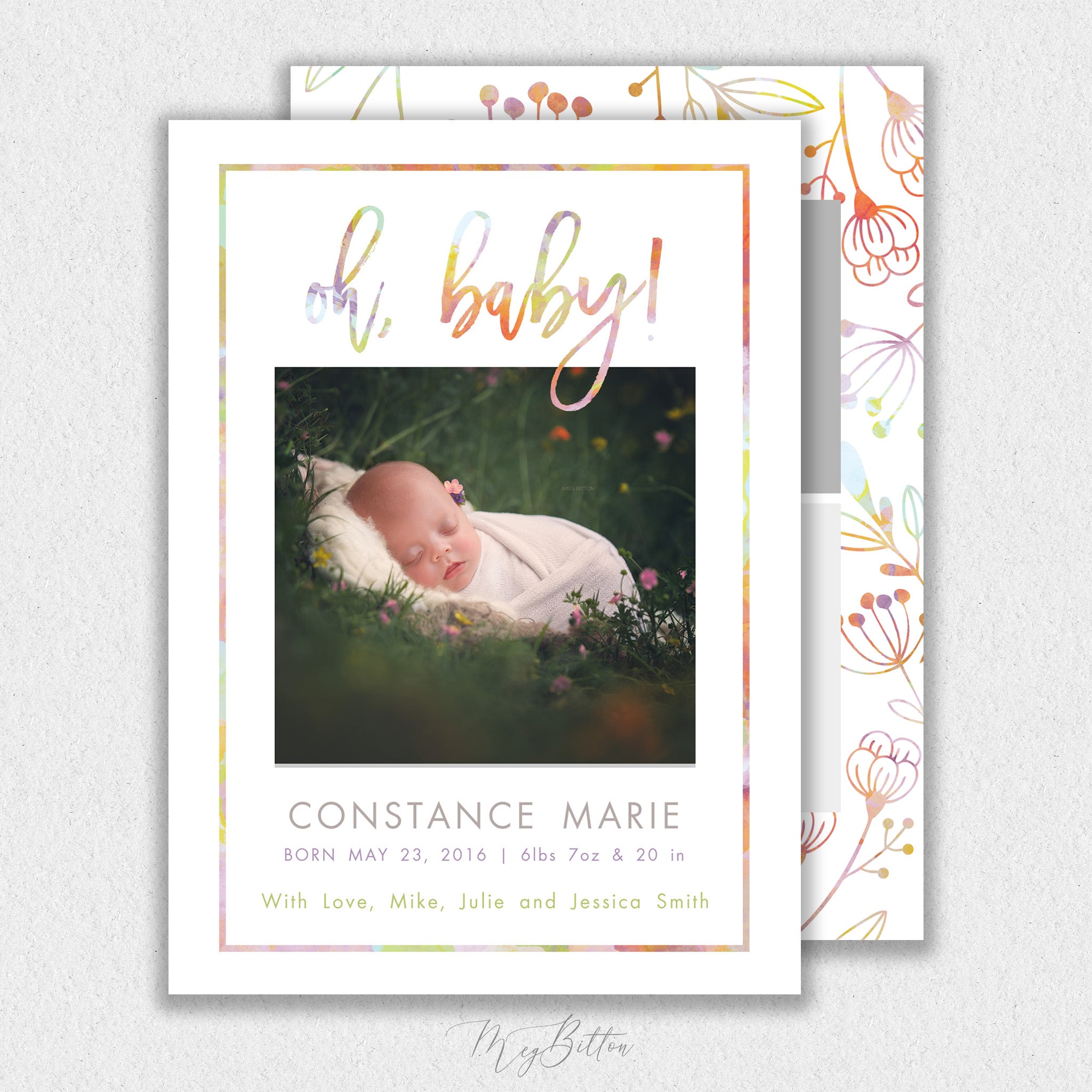 Girl Colorful Floral Announcement Template