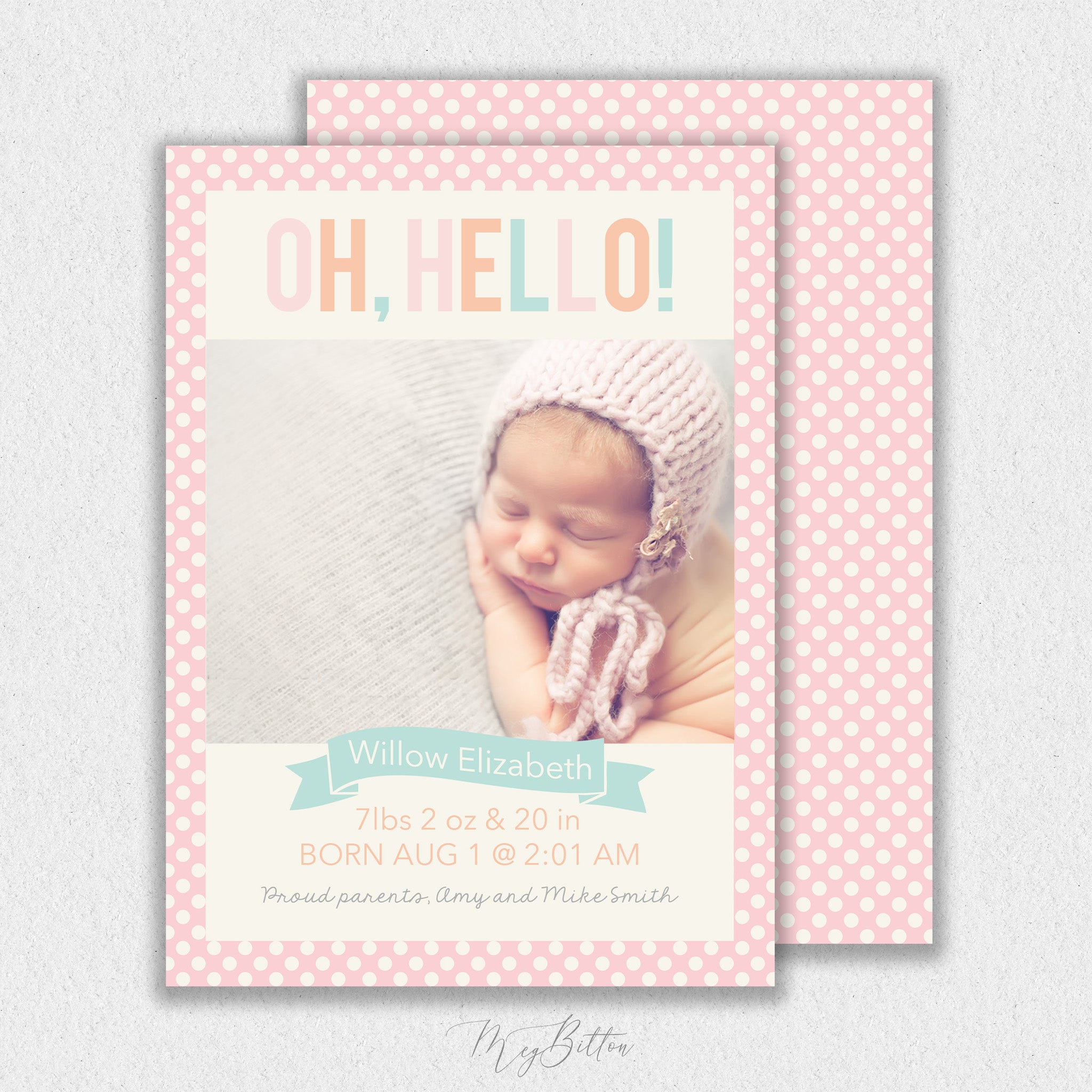 Girl Hello Dots Announcement Template