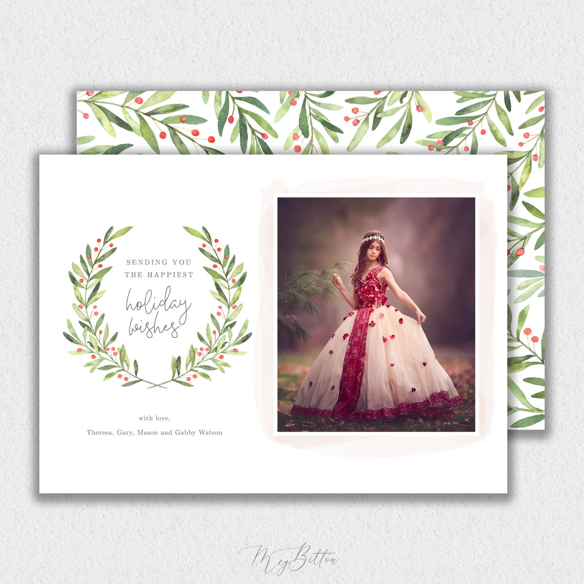 Holly Christmas Card Template #2