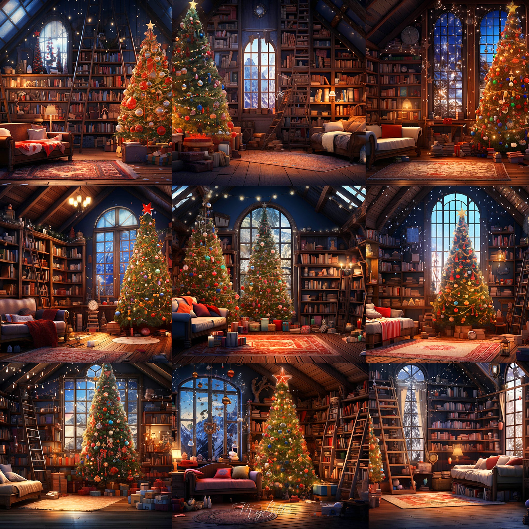 Christmas Library Background Bundle