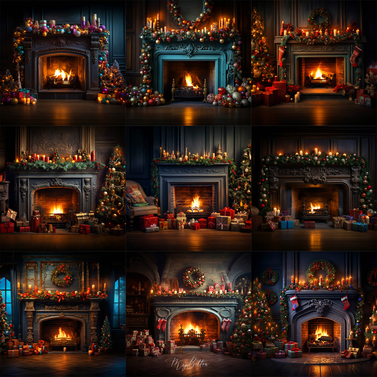 Holiday Fireplace Background Bundle