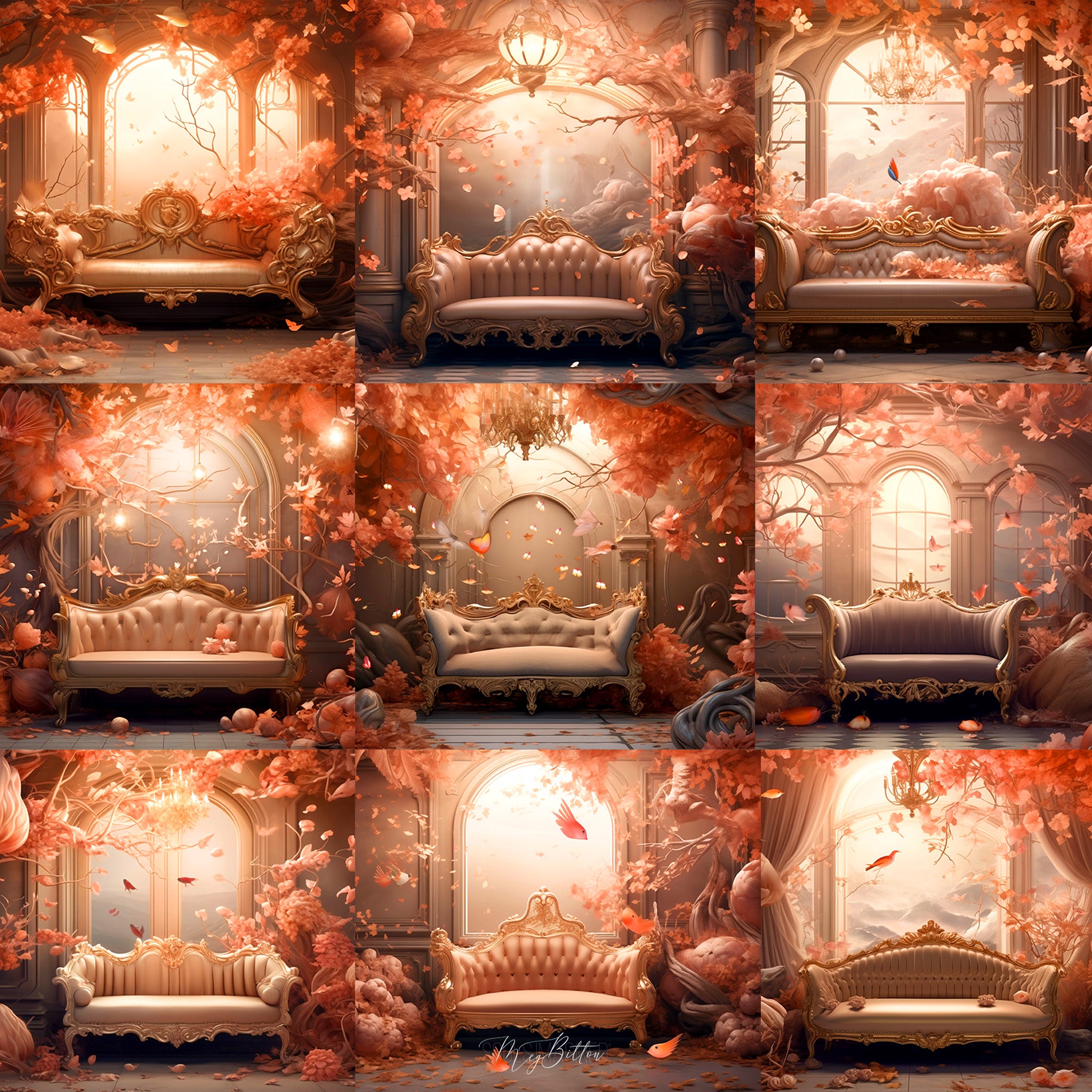 Elegant Autumn Sofa Background Bundle