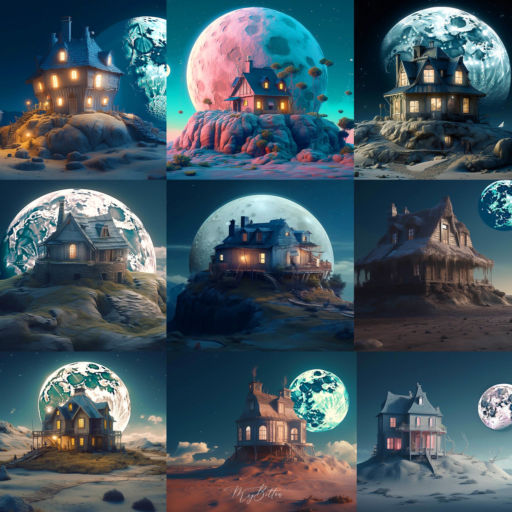 House on the Moon Background Bundle