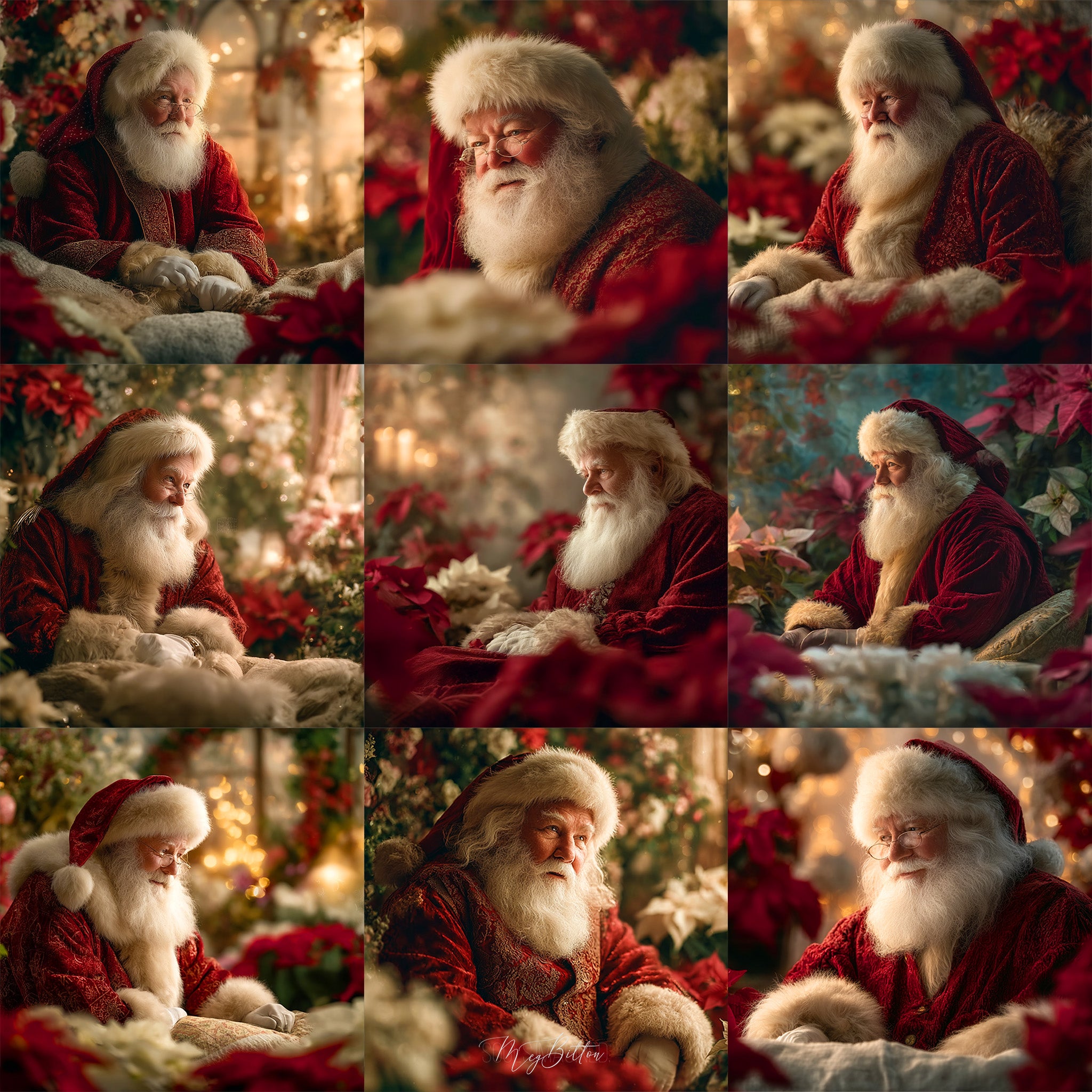 Poinsettia Santa Background Bundle