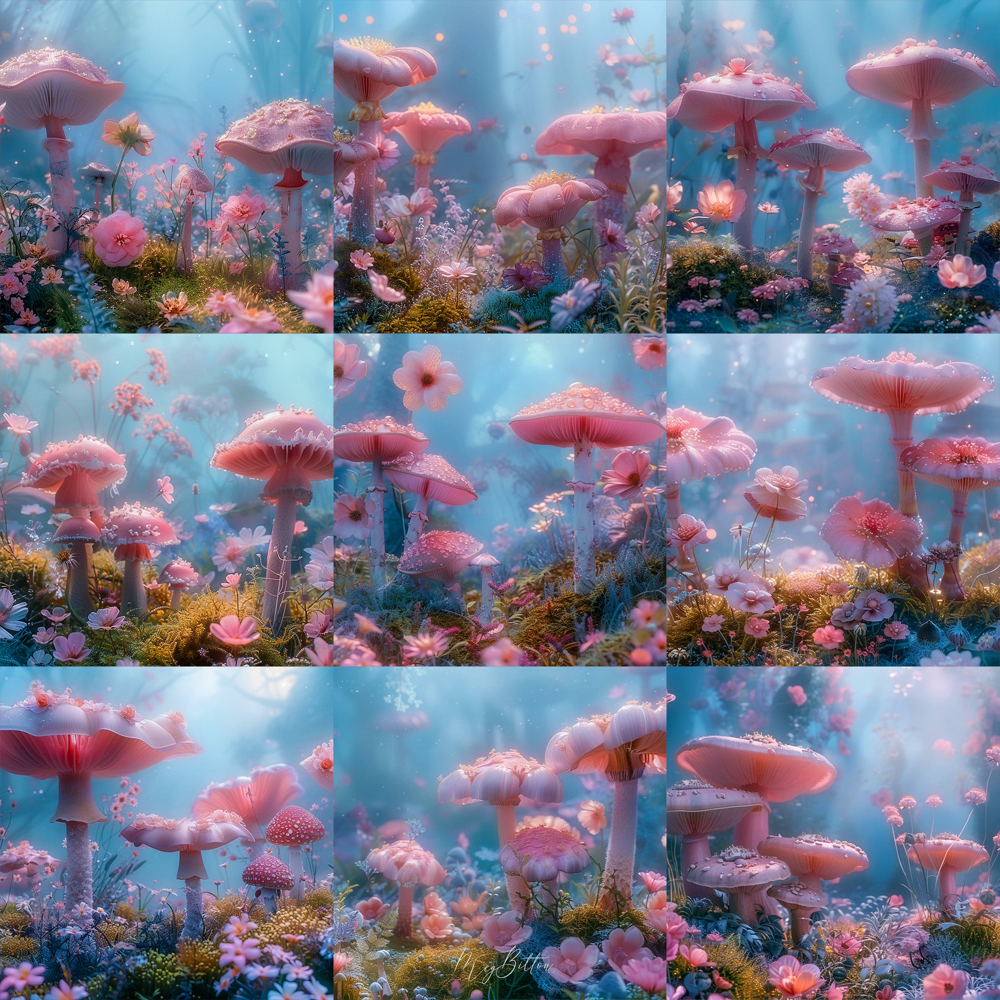 Pastel Fairy Mushroom Background Bundle