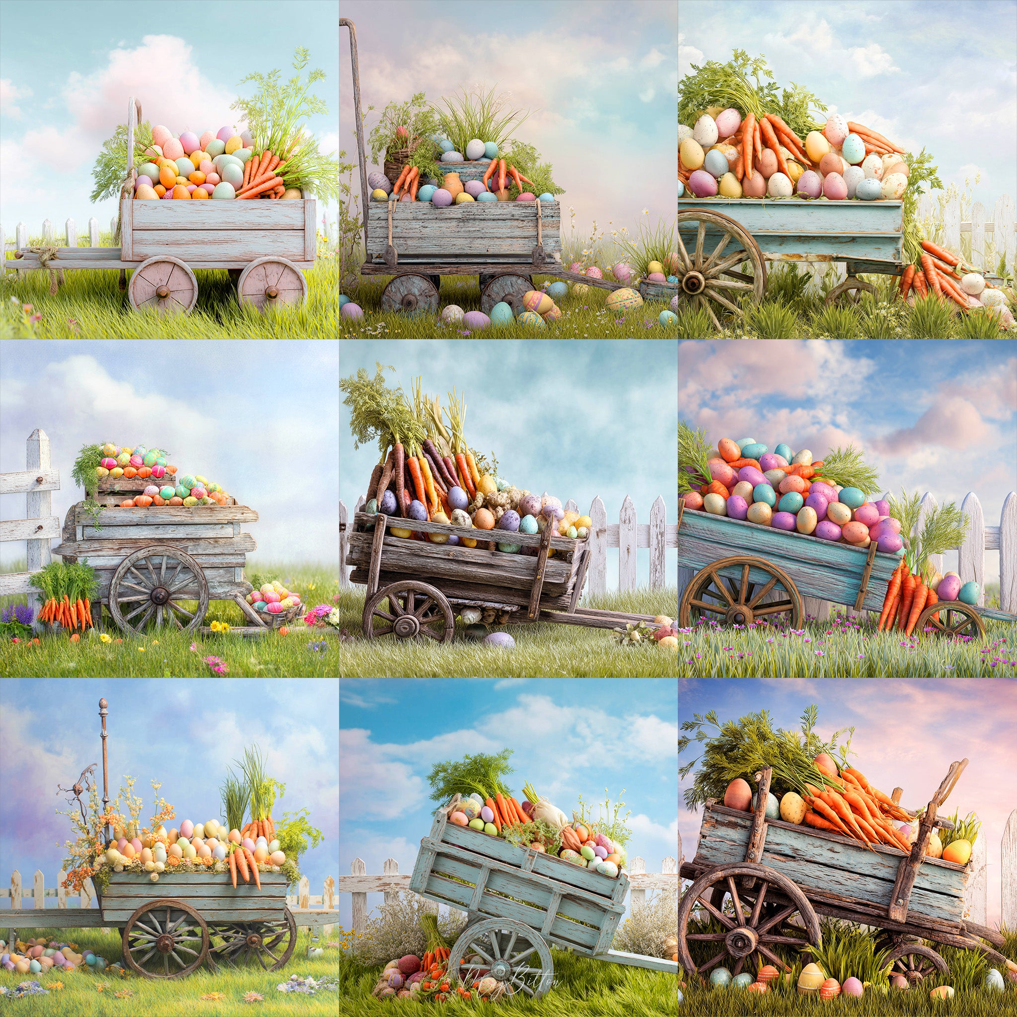 Easter Wagon Background Bundle