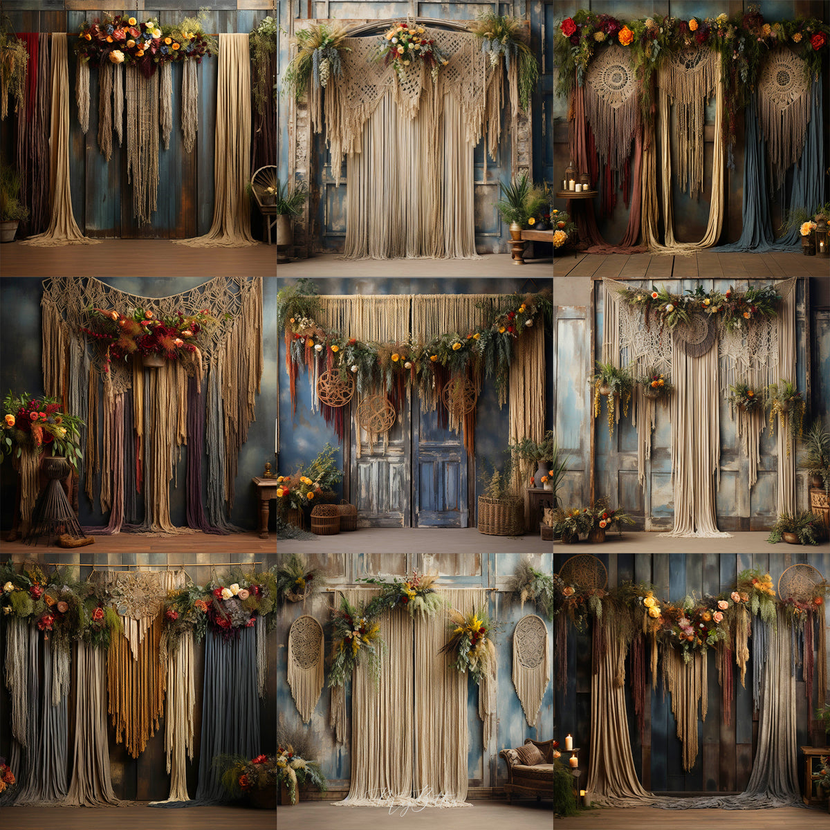 Boho Macrame Background Bundle