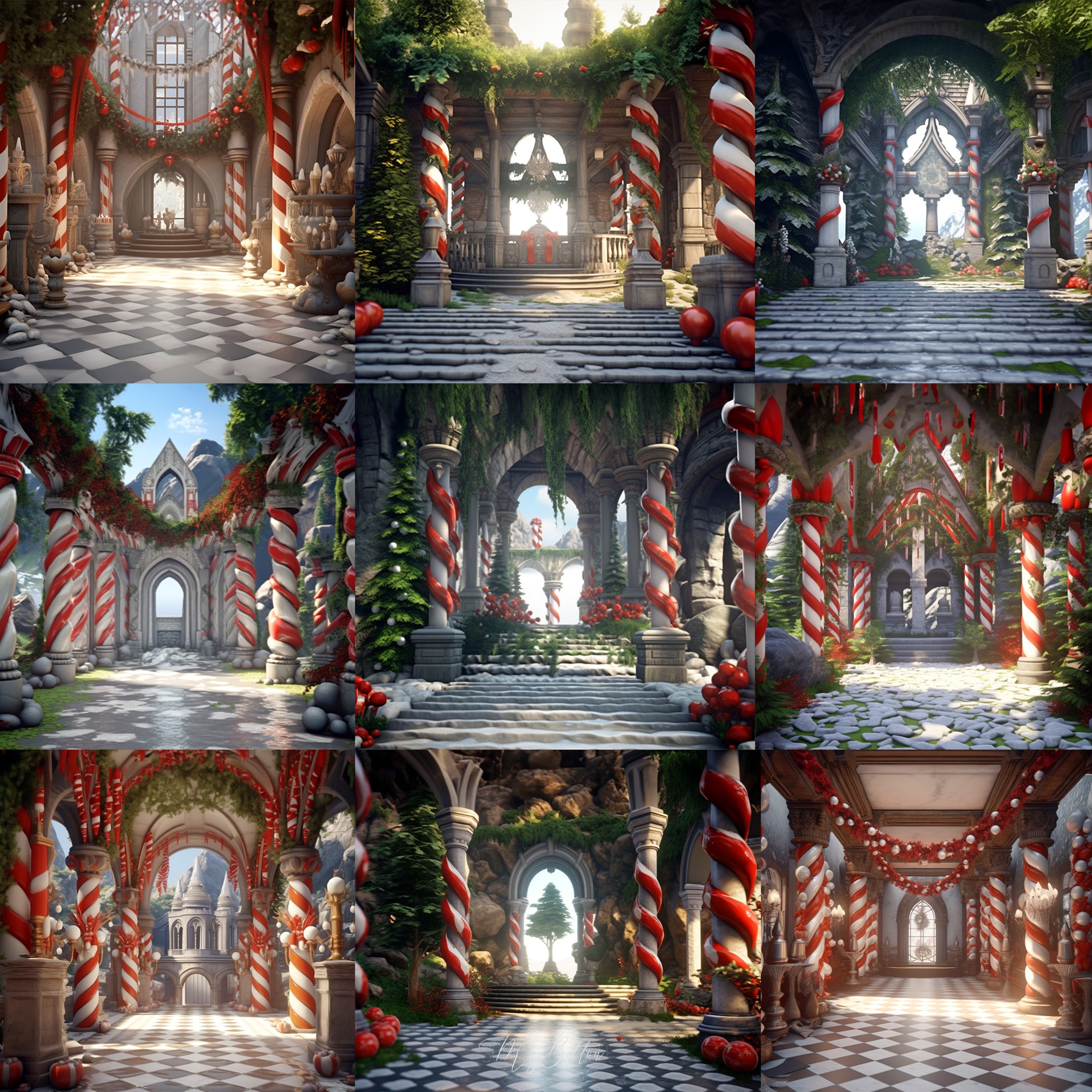 Candy Cane Hall Background Bundle